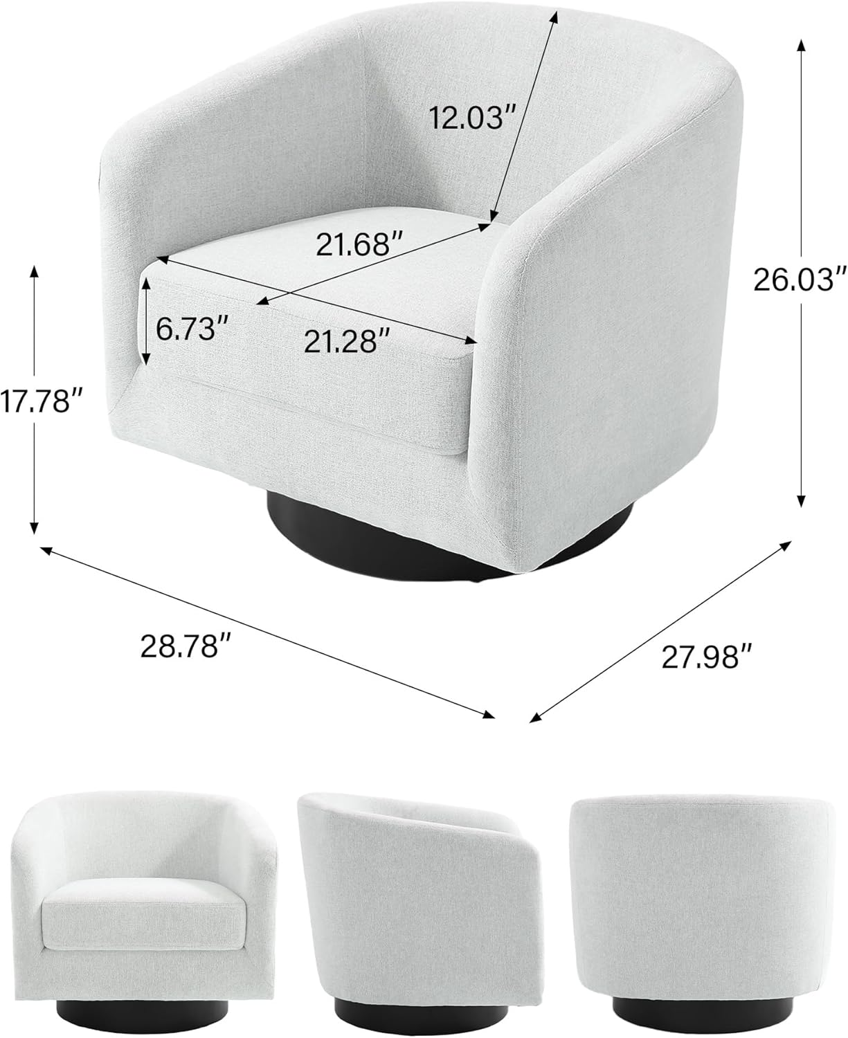 Swivel Barrel Accent Chair, Modern Round Chenille Fabric Arm Chair for Living Room, Bedroom, Comfy Club Reading Chairs for Adults（Chenille Fabric, Beige, Set of 4