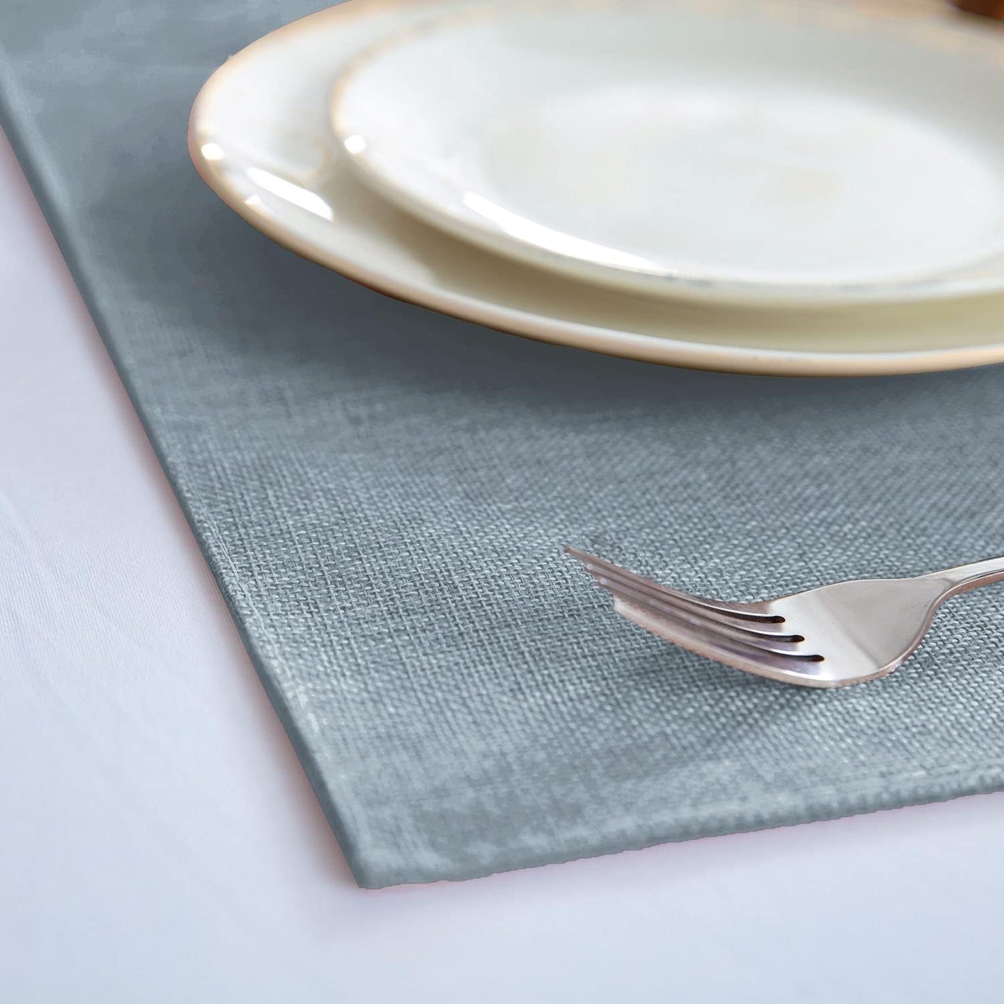 Cloth Placemats Set of 8, Linen Type Fabric Placemats Machine Washable Heat Resistant Placemats Wrinkle Free Thick Polyester Kitchen Place Mats for Dining Table (Light Gray)