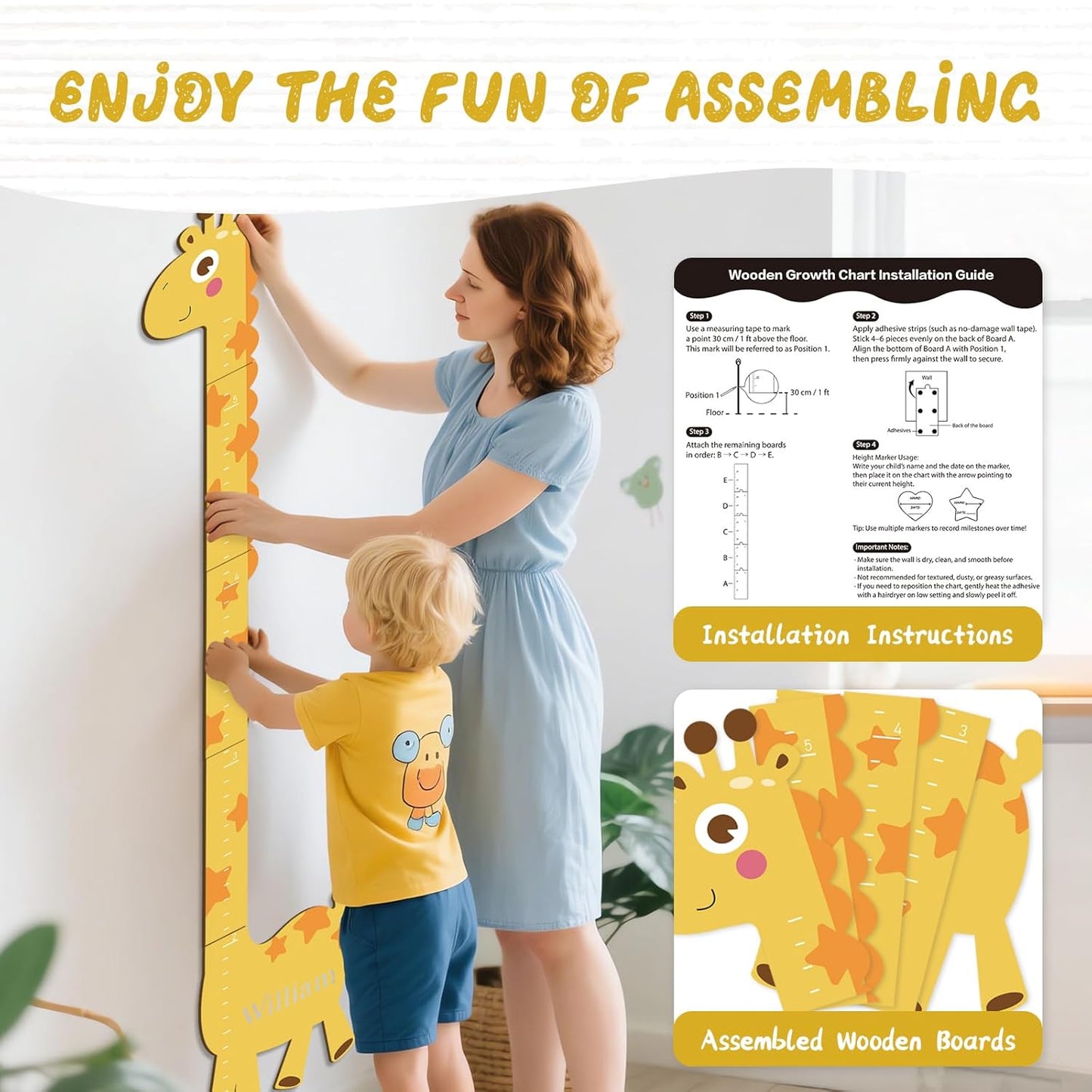 Personalized Name Growth Chart for Kids, Giraffe Height Chart for Boy Girls, Measuring Board for Kids Height, Patchwork Wooden Height Chart Measuring Board, Nursery Growth Chart Ruler