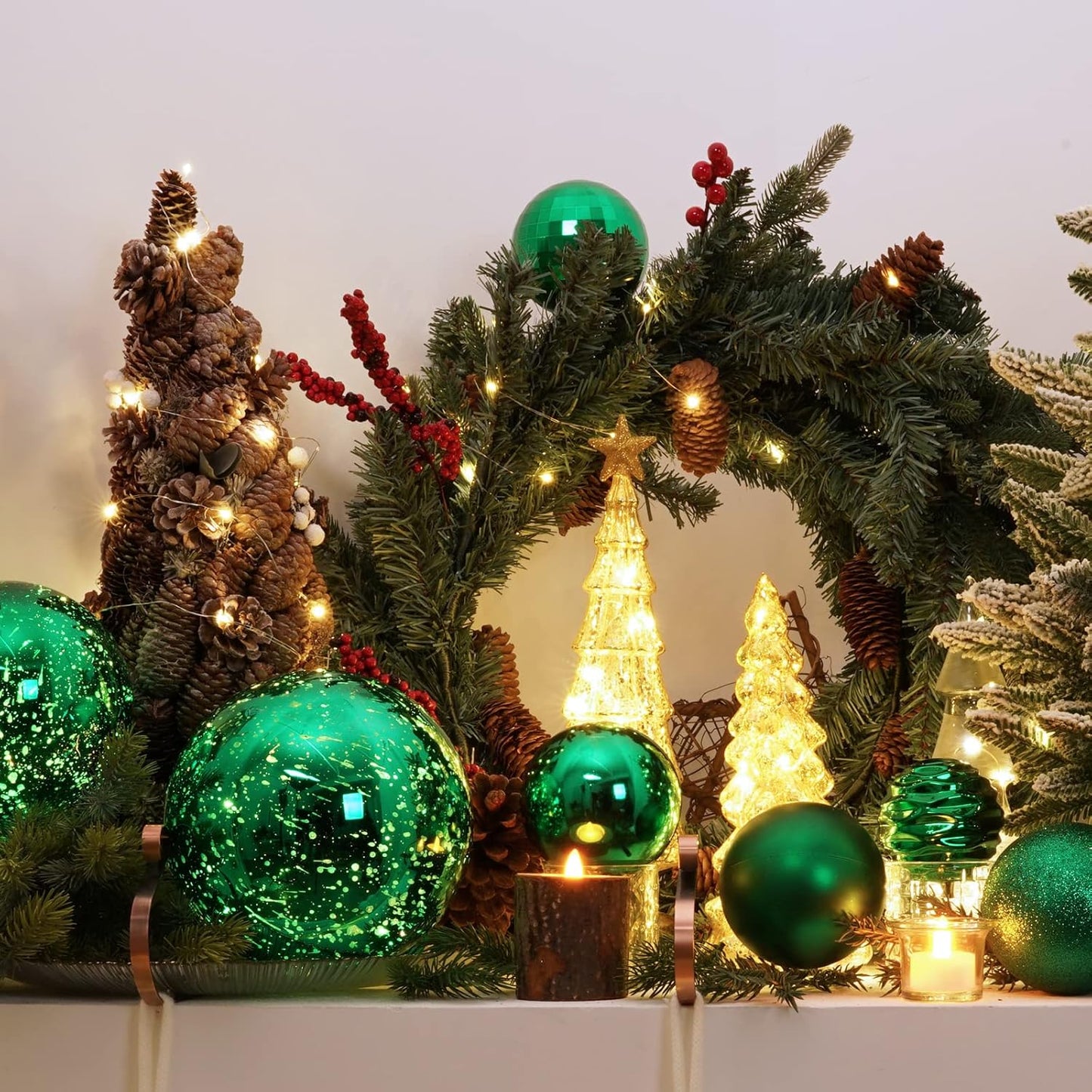 XmasExp Large Christmas Ball Ornaments,4pcs Green Giant Shatterproof Plastic Hanging Mercury Xmas Ball Decorations Christmas Tree Ornaments (Green, 4")