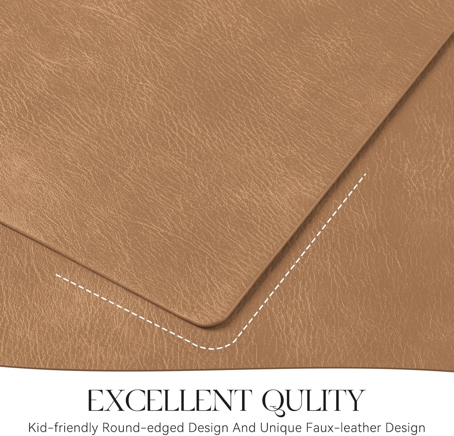 MOSAYT Vinyl Placemats Set of 12-12 X 17 Inch - Faux Leather 100% Waterproof Oil-Proof Wipeable PU Place Mats, Heat Resistant Reversible Table Mats for Kitchen, Dining, Outdoor (Camel)