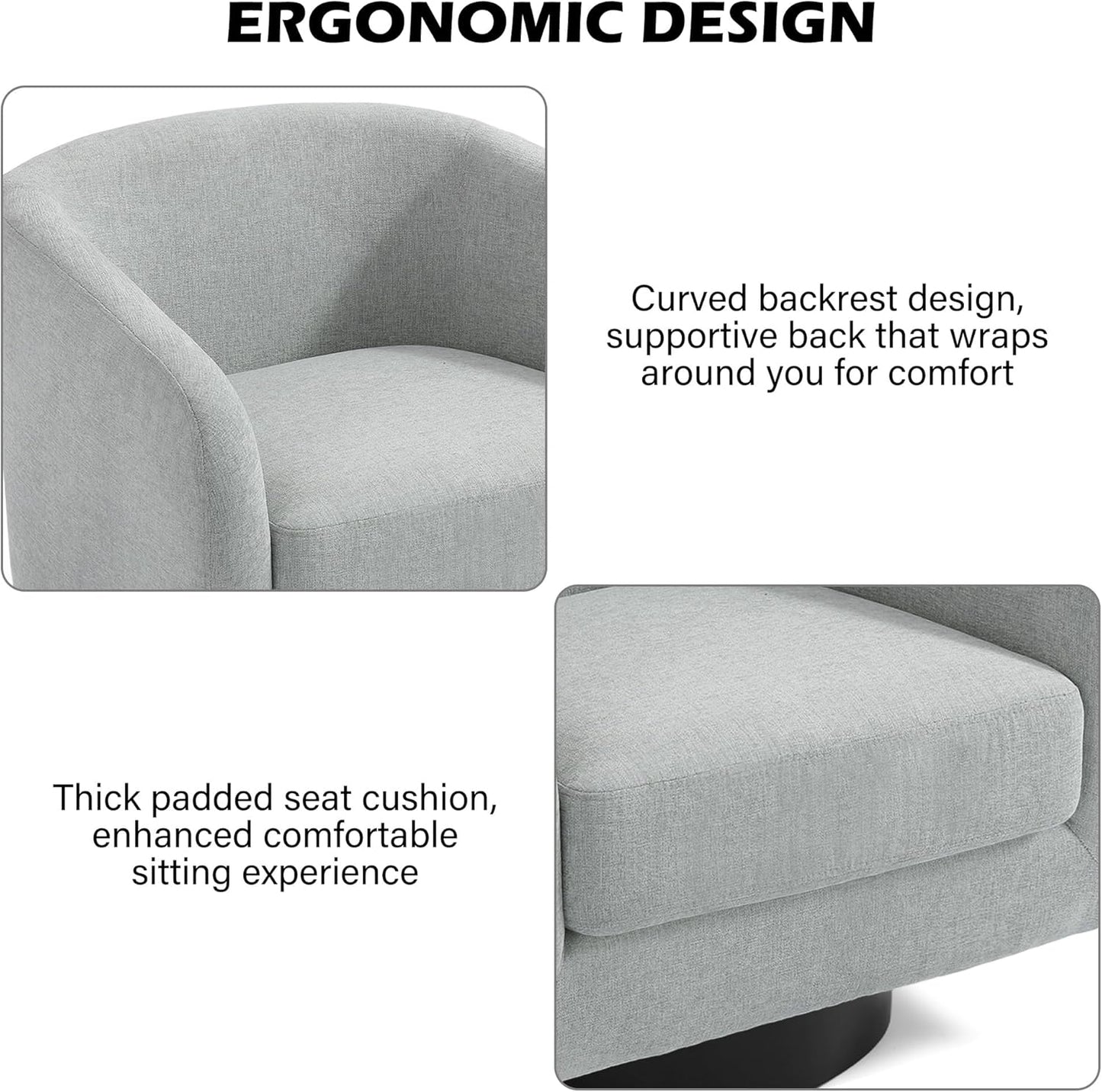 Swivel Barrel Accent Chair, Modern Round Chenille Fabric Arm Chair for Living Room, Bedroom, Comfy Club Reading Chairs for Adults（Chenille Fabric, Light Grey, Set of 4