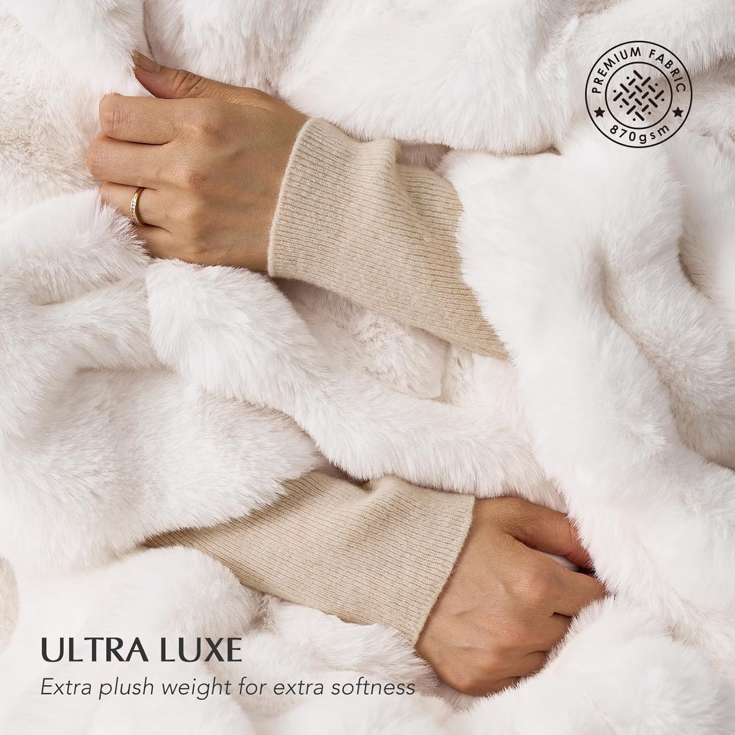 EVERGRACE Ultra Soft Luxury Fluffy Ridgeline Faux Rabbit Fur Throw Blanket, Thick Warm Bubble Throw for Bed, Cozy Plush Reversible Blankets for Couch, Chair, Sofa, Ivory White, 60x80 Inches, 870 GSM