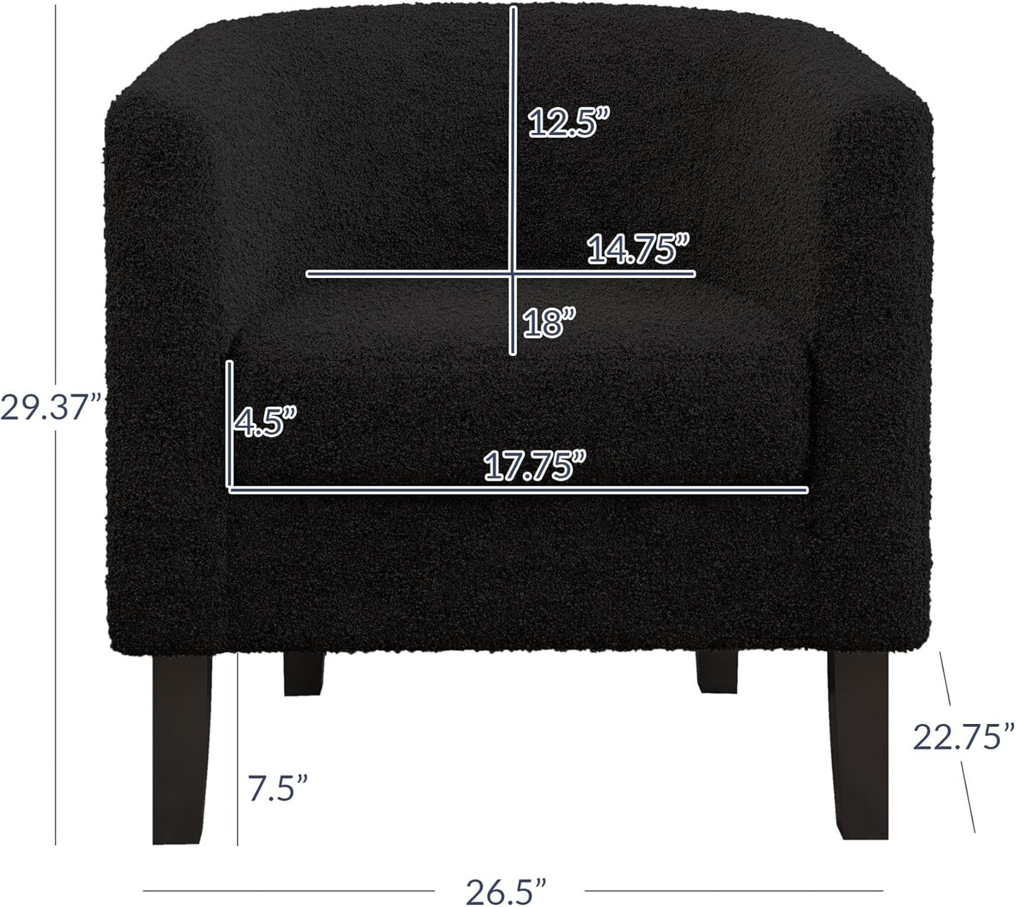 BELLEZE Living Room Chairs Set of 2, Teddy Polyester Accent Barrel Chairs, Club Tub Sofa Chairs for Bedroom, Corner Chairs with Flared Legs and Cozy Soft Padding - Highland (Teddy Black)