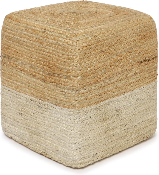 REDEARTH · Cube Pouf Ottoman - Braided Pouffe Accent Sitting Square Footrest for Living Room, Bedroom, Nursery, kidsroom, Patio, Gym; 100% Jute (14.5"x14.5"x16"; Natural Ivory)