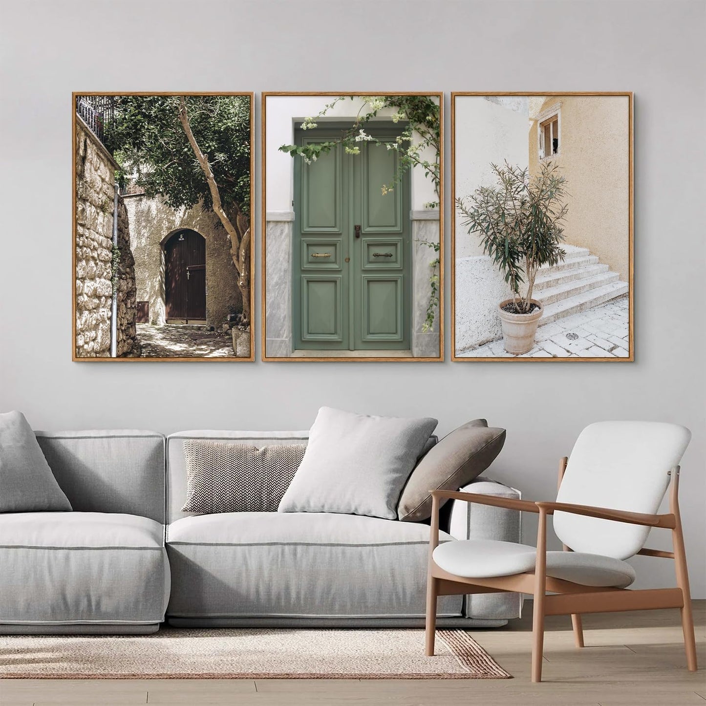 SIGNINART Large Vintage Italy City Landscape Framed Canvas Wall Art Set, Rustic Olive Green Tree Wall Decor, Modern Minimalist French Farmhouse Art Print for Living Room,Bedroom,Office 24"x36"x3