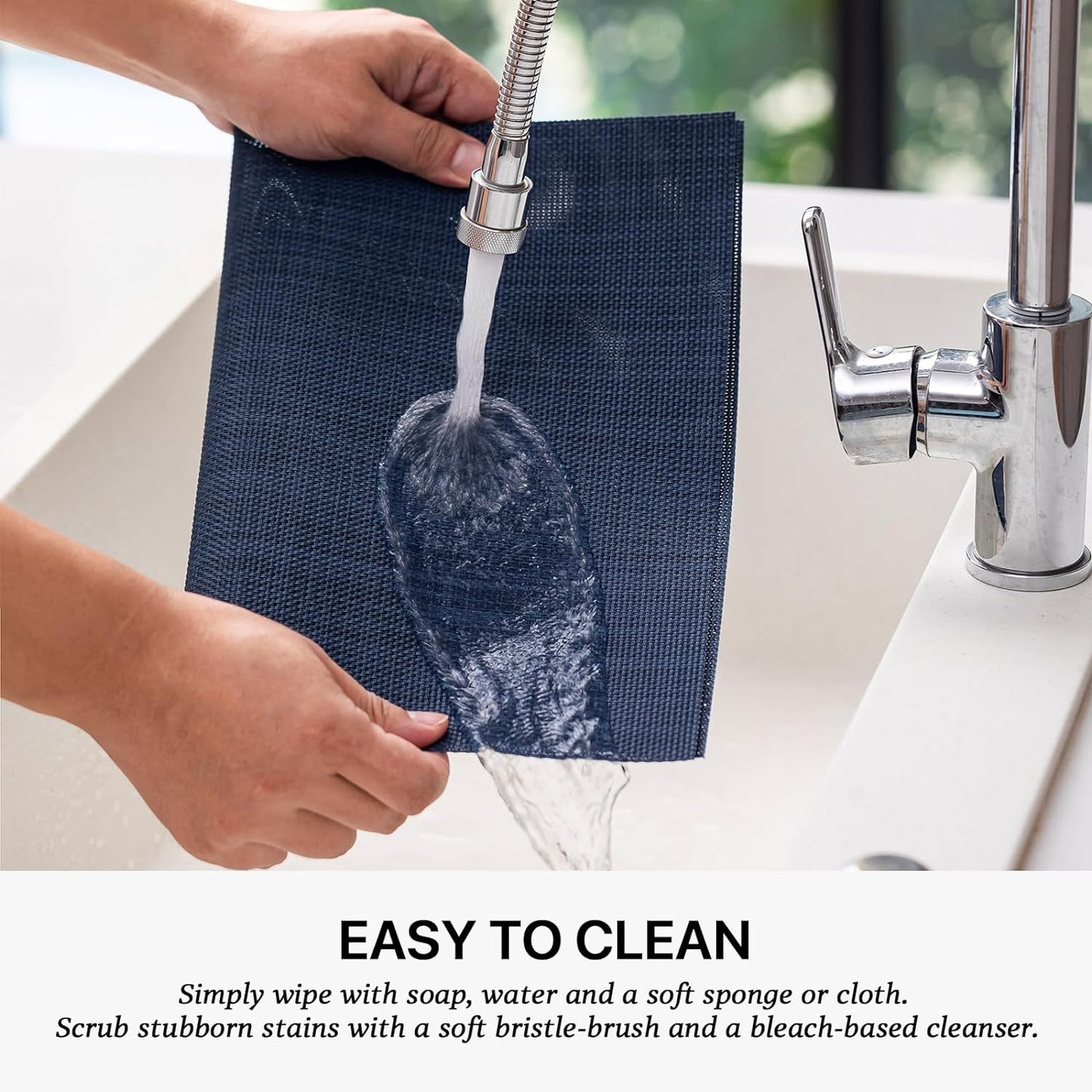 LEXMORE Placemats Set of 8 Vinyl/Plastic Woven Place Mats for Kitchen Table Indoor/Outdoor Washable Placemat Wipeable Dining Table Mats(Navy Blue)