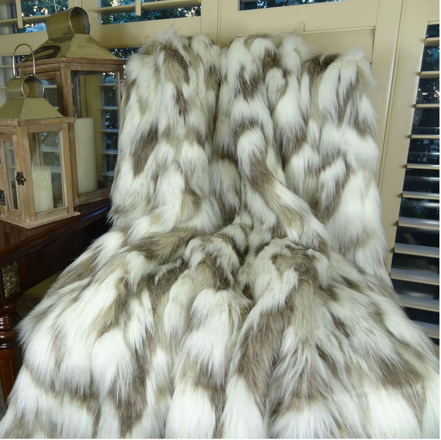 Ivory Faux Fur Throw Blanket & Bedspread - Tibet Fox Fur - Ivory Beige Luxury Faux Fur - Throw Blanket - Luxury Soft Faux Fur, Handmade in USA, 16445