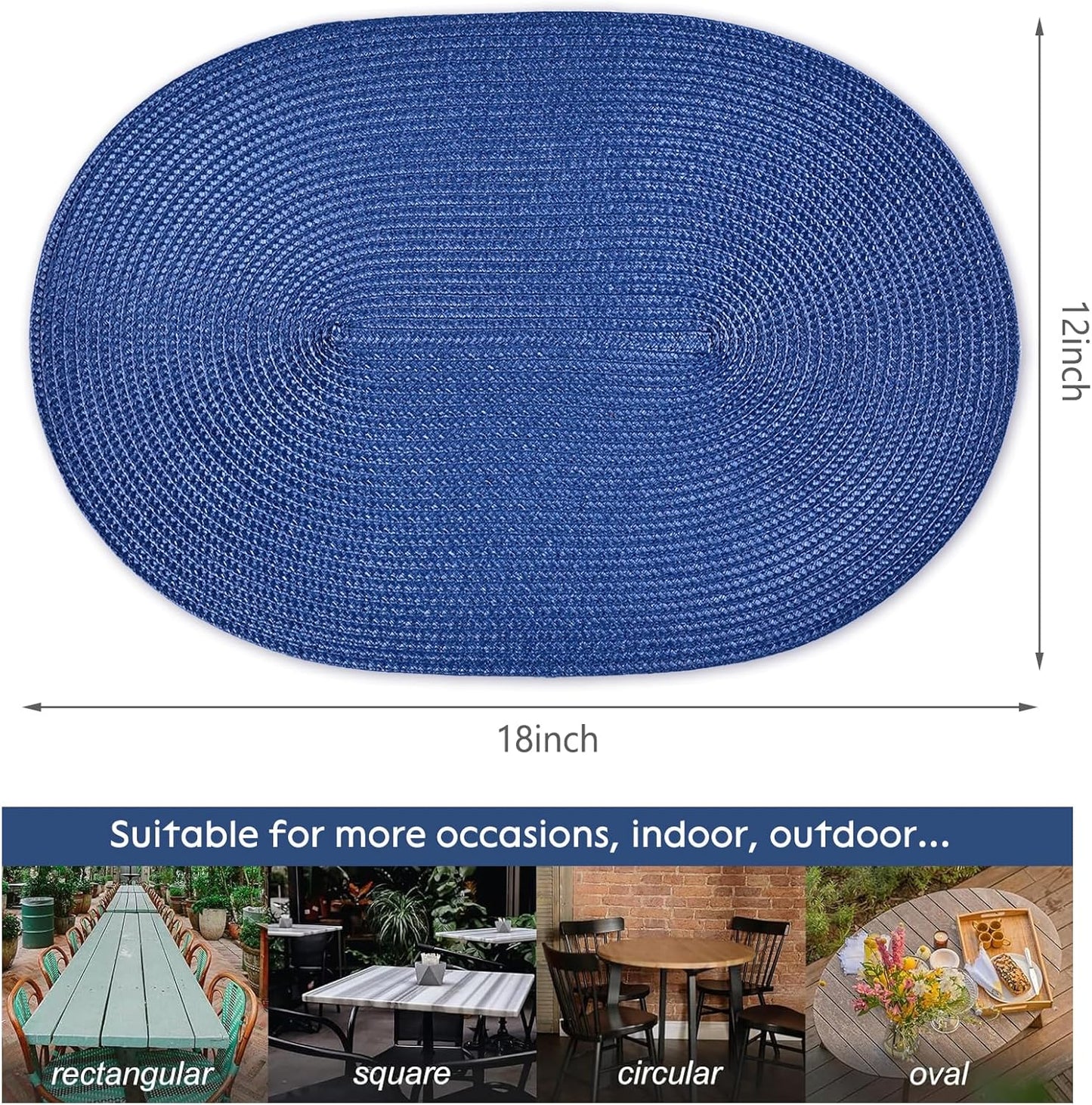 AHHFSMEI Placemats Set of 6 for Dining Table Washable Woven Vinyl Non-Slip 18x12 inches Placemat Heat-Resistant Durable Table Mats for Dining Table Easy to Clean(Navy Blue)