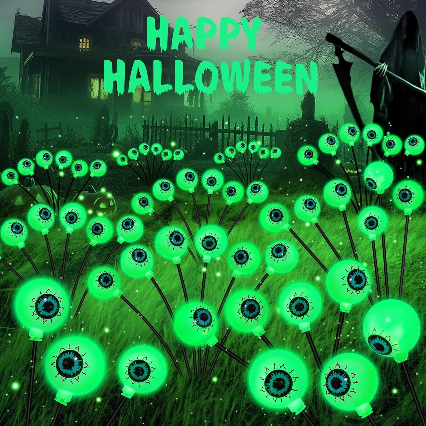 Solar Garden Lights Outdoor, Swaying Light Waterproof Solar Lights Outdoor for Yard Pathway Patio, Swaying Lawn Decor as Gardening Gifts for Women Holiday (Green, 4 Pack Halloween Decor)