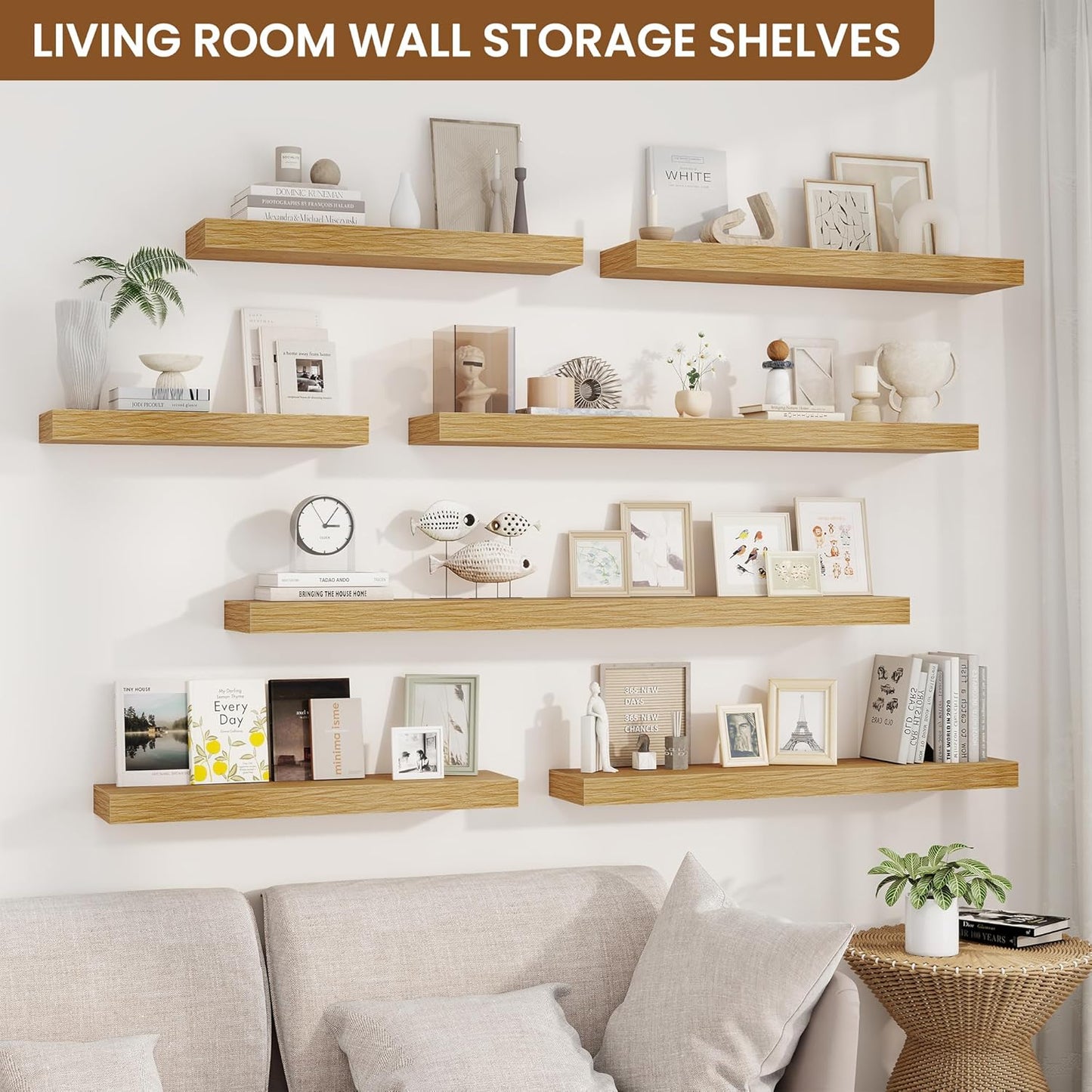 fuqing Floating Shelves for Wall, Bathroom Shelf Wall Mounted for Storage, Shelves with Invisible Bracket for Bedroom, Kitchen, Living Room, Farmhouse Small Book Shelf, 24 Inch Set of 2, Oak