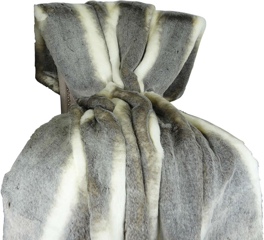 Tissavel Chinchilla Faux Fur Throw Blanket & Bedspread - Chinchilla Faux Fur - Gray Ivory Chinchilla Fur Throw - Luxury Soft Fur, Made in USA, 16444