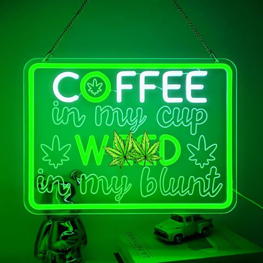 Coffee Neon Sign, Leaf Neon Signs for Wall Decor, Dimmable Acrylic Neon Lights for Coffee Bar Coffee Shop Bar Pub Club Bistro Man Cave Restaurant Game Room Hotel