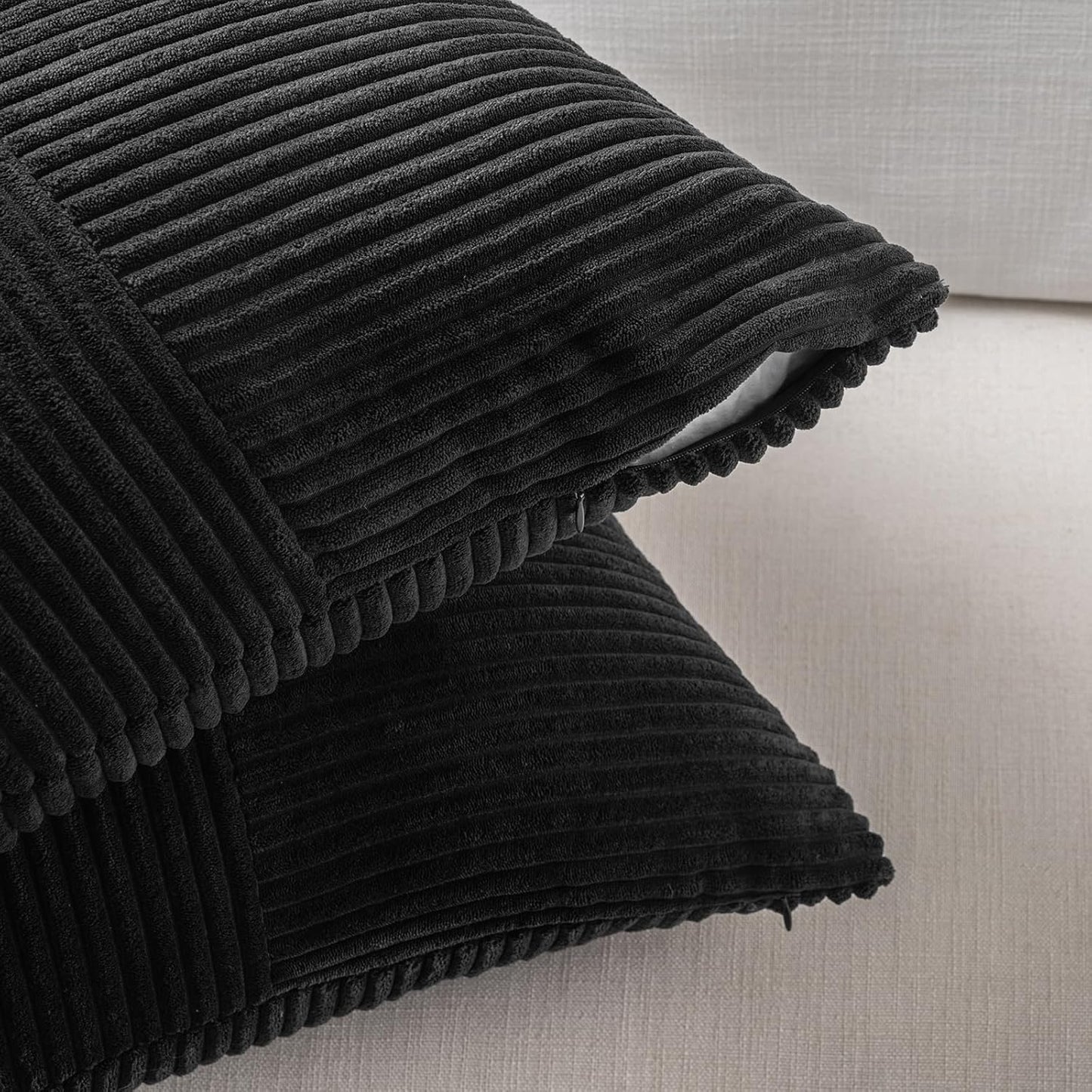 Fancy Homi 2 Packs Black Euro Decorative Throw Pillow Covers 26x26 Inch for Couch Bed Sofa, Rustic Farmhouse Boho Home Decor, Soft Corss Corduroy Patchwork Textured Square Cushion Case 66x66 cm