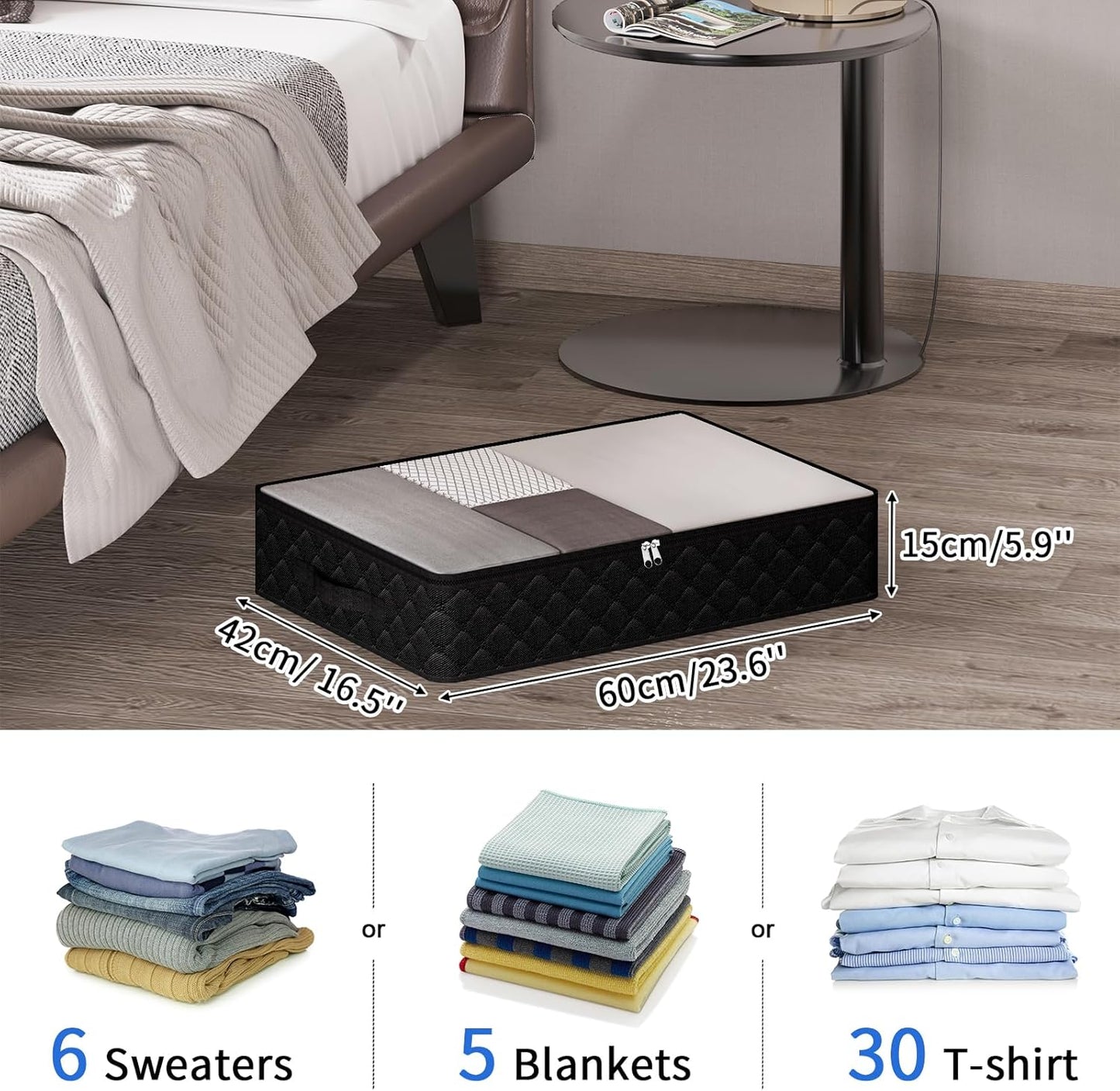 Fixwal Black Underbed Storage Bags with Clear Window and 2 Reinforced Handles Under Bed Storage Containers for Clothing, Bedding, Comforter (6 Pack)
