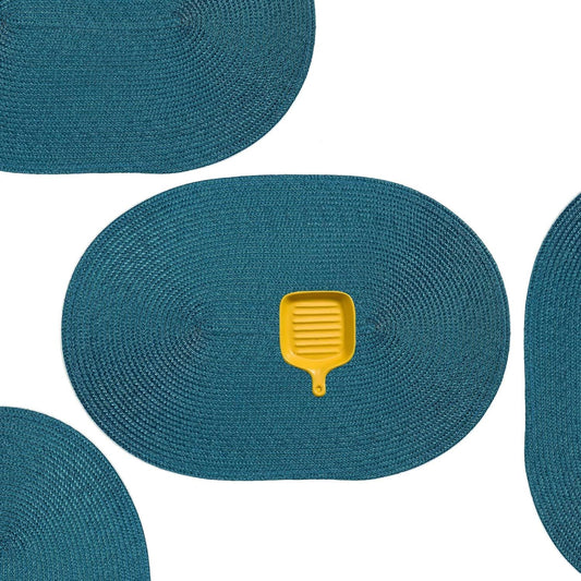 AHHFSMEI Placemats Set of 6 for Dining Table Washable Woven Vinyl Non-Slip 18x12 inches Placemat Heat-Resistant Durable Table Mats for Dining Table Easy to Clean (Oval Blue, 6)