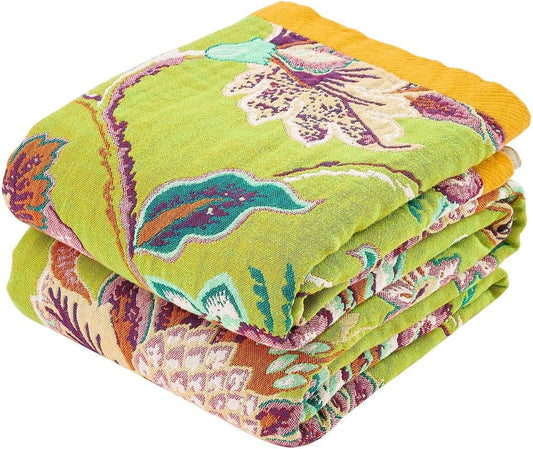 Fall Throw Blanket, 100% Cotton Soft Rustic Boho Throw Blanket for Bed, 50"x60" Farmhouse Decor Bed Flower Blankets, Light Weight Reversible Bohemian Throw Quilt