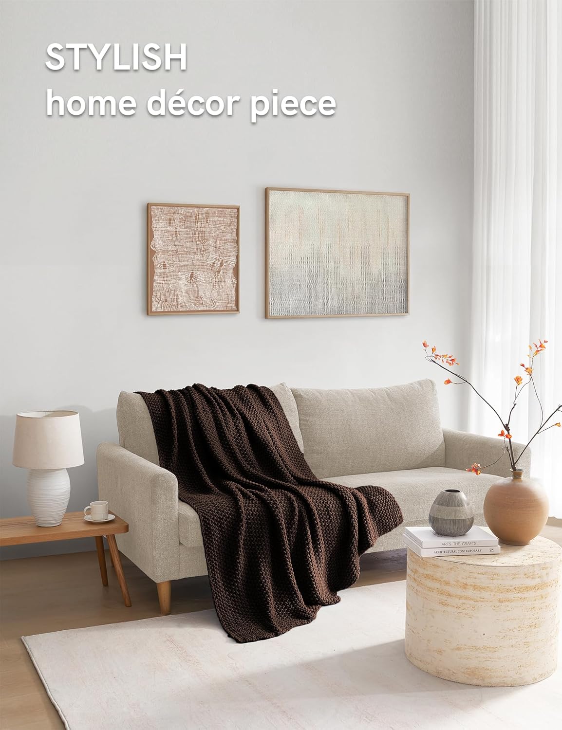 YnM Chunky Cotton Knit Throw Blanket, Cable Knit Throws for Bed Couch Sofa, Comfy & Relaxing, Decorative Piece for Farmhouse Modern Boho Rustic Scandinavian Chic Vibe, Chocolate Brown 60x80 Inches