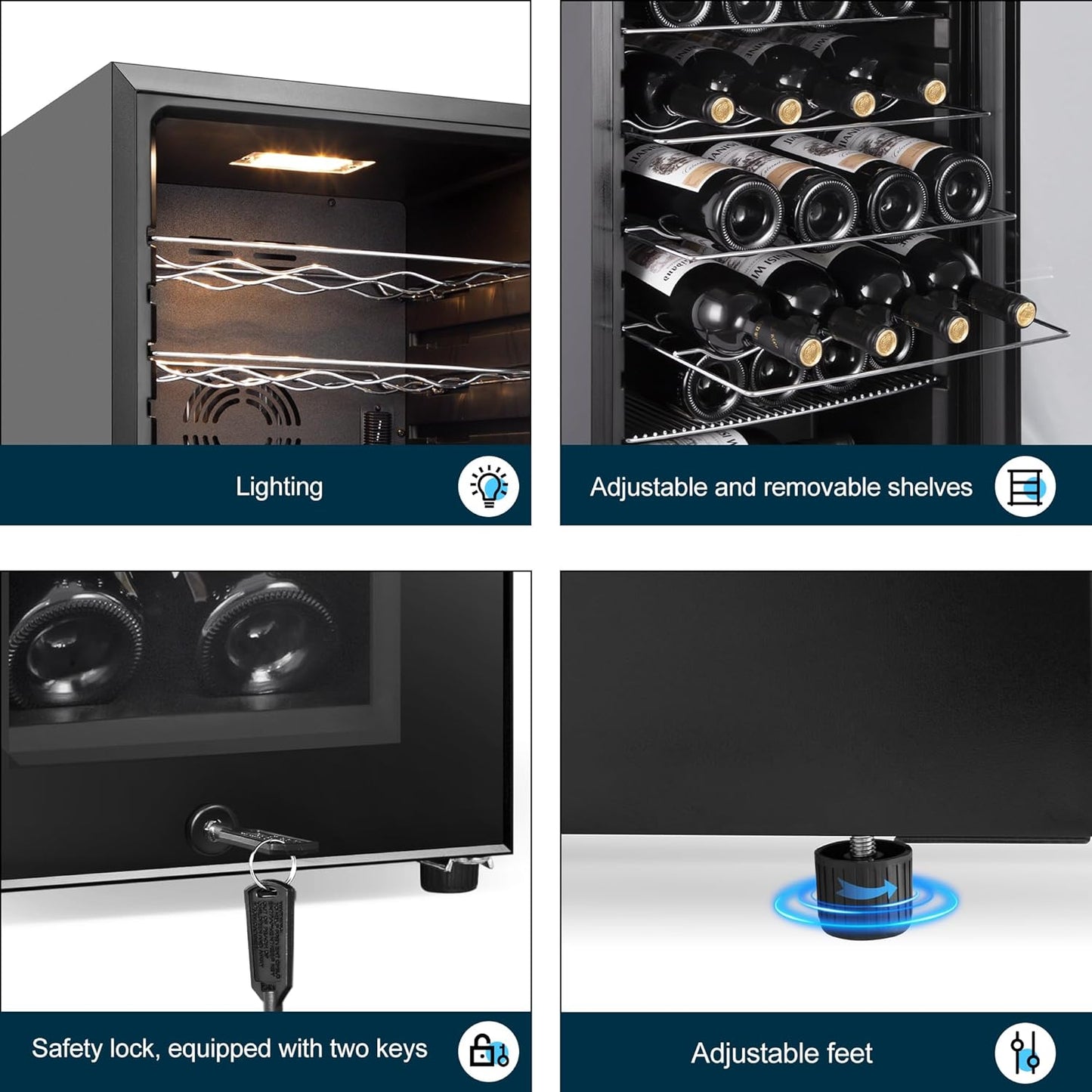 24 Bottles Wine Cooler Refrigerator, Small Wine Fridge Mini Wine Fridge Countertop with Glass Door Wine Cellars for Red Wine, Champagne, Dry White Wine, Sparkling Wines