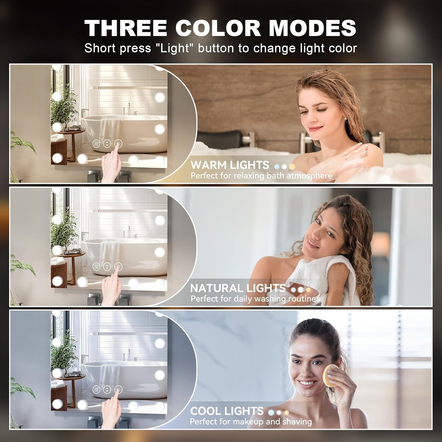 Hasipu LED Bathroom Mirror with Lights, 71" x 36" Hollywood Wall-Mounted Bathroom Mirror with 30 Dimmable Bulbs, 3 Colors Modes, Touch Control, Anti-Fog, Memory Function, Shatter-Proof, ETL Listed