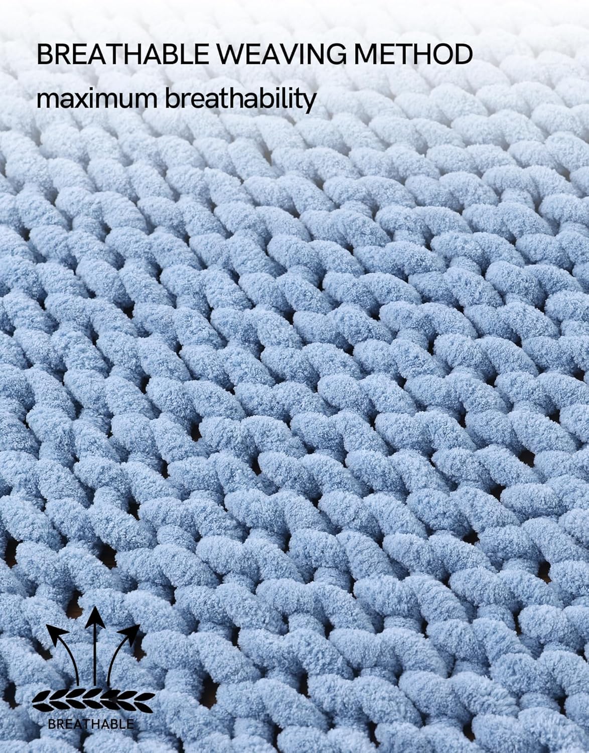 YnM Chunky Throw Blanket, Medium-Weight, Hand Knitted with Chenille Yarn, Skin Friendly, Ventilated and Breathable, Machine Washable, Home Décor Piece for Couch Sofa and Bed (Chambray Blue 60x80 Inch)
