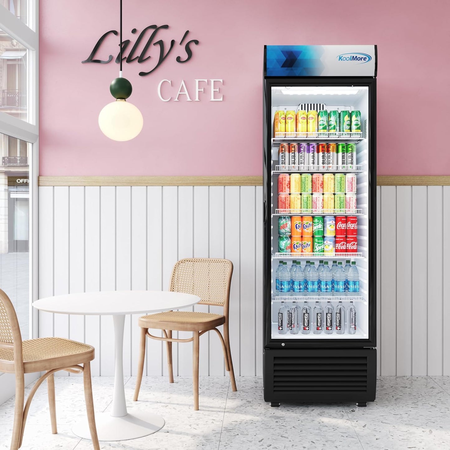 KoolMore KM-MDR-1GD-15C 26 in. Commercial Glass Door Merchandiser Refrigerator with LED Lights, 15 cu. ft. in Black, ETL Listed