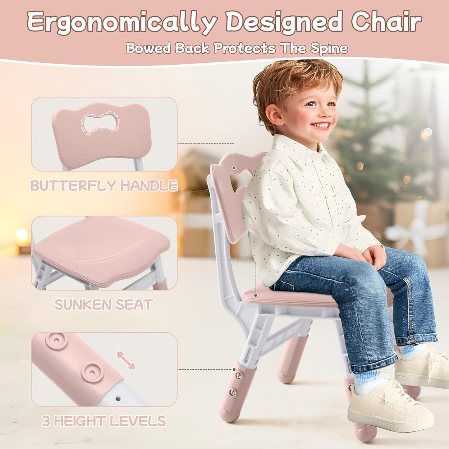 Toddler Table and Chair Set, Height Adjustable-Upgrade Kids Table and 2 Chairs for Ages 3-8, Multi-Activity Toddler Play Table with Graffiti Desktop for Home/Daycare/Classroom