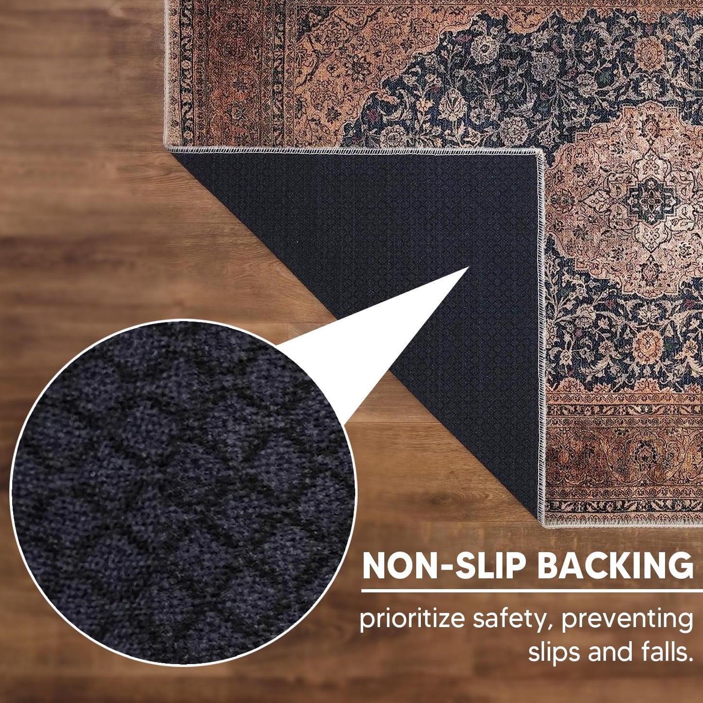 Keen Home Design 2x10 Rug - Machine Washable Runner Rug with Non-Slip Backing, Ideal for Hallway, Entryway, Kitchen, Laundry Room - Vintage, Easy Clean, Durable, Low Pile - (2'6" x 10')