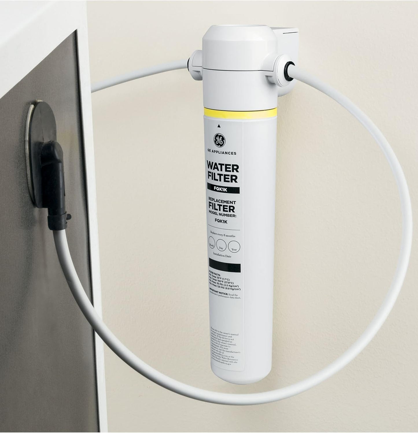 GE Icemaker & Refrigerator System, Exterior Connection, Ice for Beverages, Reduce Chlorine Taste & Odor for Better Water, Replace Filter (FQK1K) Every 6 Months, GXRLQK