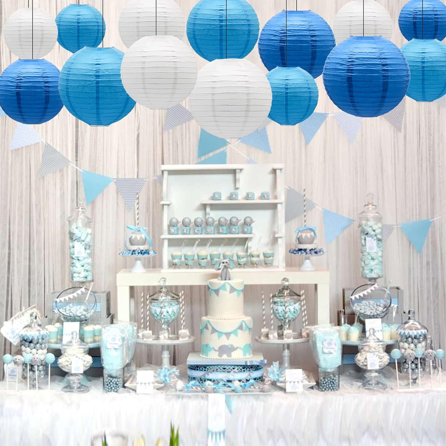 Paper Lanterns Party Decorations Blue - Hanging Paper Lanterns Indoor Outdoor - Wedding Graduation Birthday Baby Shower Party Supplies, 15pcs