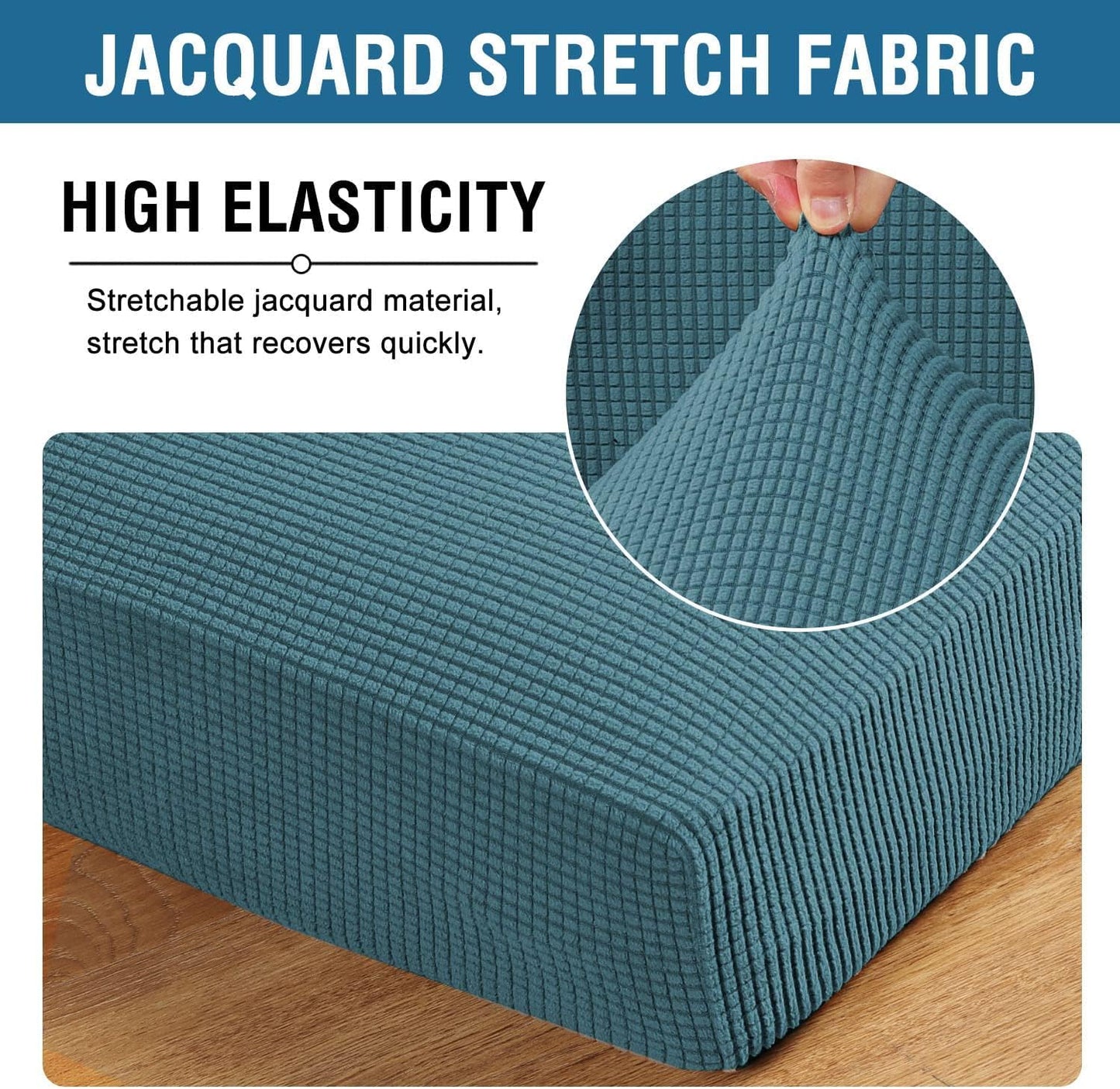 H.VERSAILTEX Super Stretch Individual Seat Sofa Covers Couch Slipcover Sets Thick Jacquard Textured Twill Fabric (3 Piece Sofa Cushion Covers, Storm Blue)