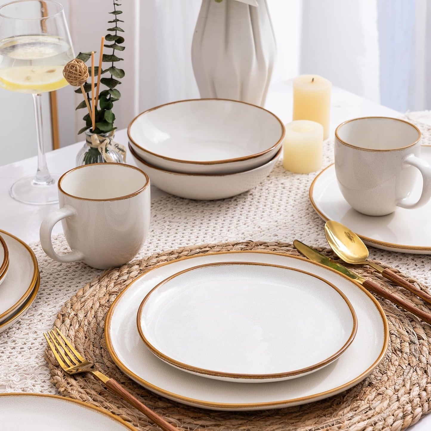 AmorArc Ceramic Dinnerware Sets,Handmade Reactive Glaze Stoneware Plates and Bowls Sets,Highly Chip and Crack Resistant | Dishwasher & Microwave Safe Dishes Set,Service for 4 (12pc)