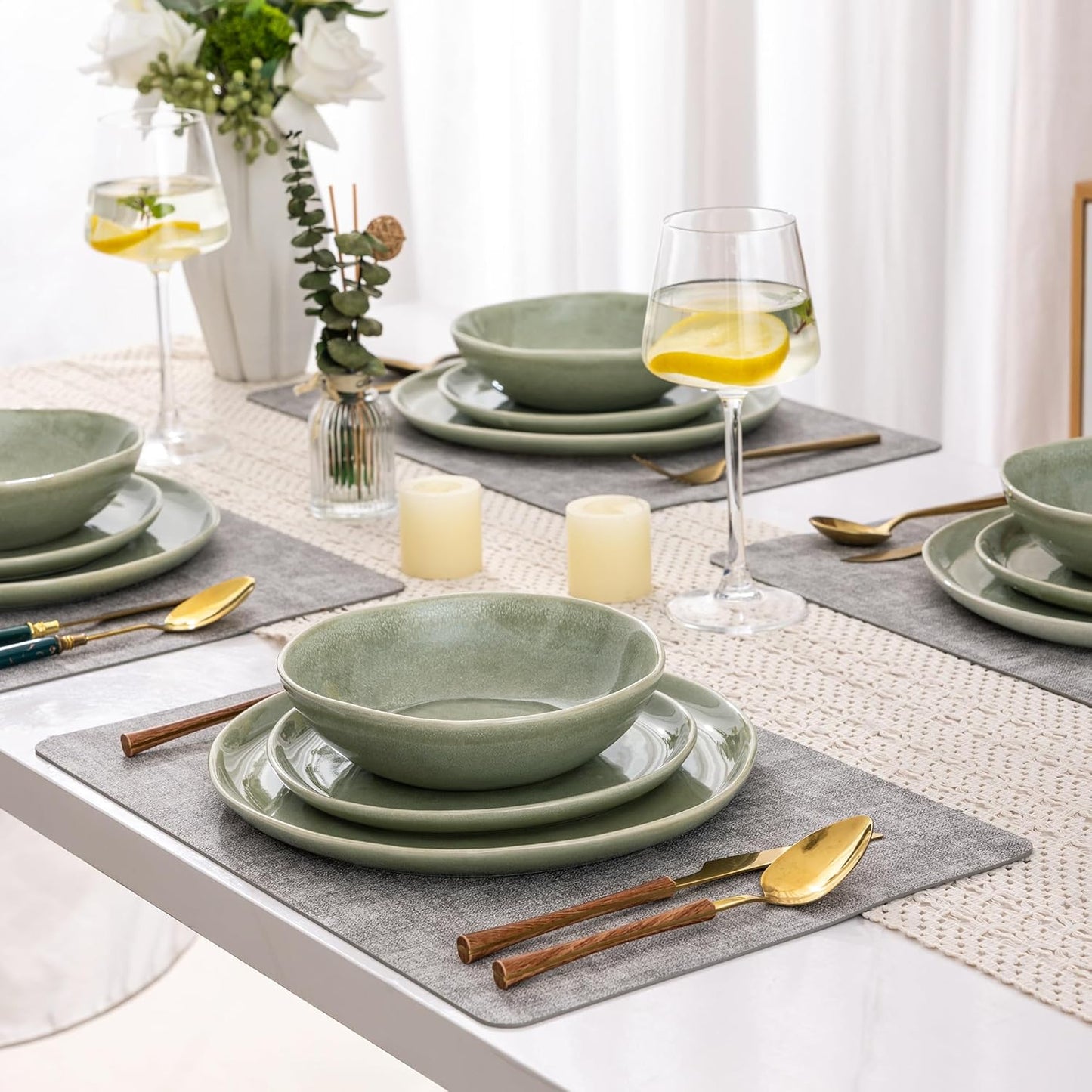 AmorArc Ceramic Dinnerware Sets,Handmade Reactive Glaze Stoneware Plates and Bowls Set,Highly Scratch Resistant | Dishwasher & Microwave Safe Dishes Set,Service for 4 (12pc)