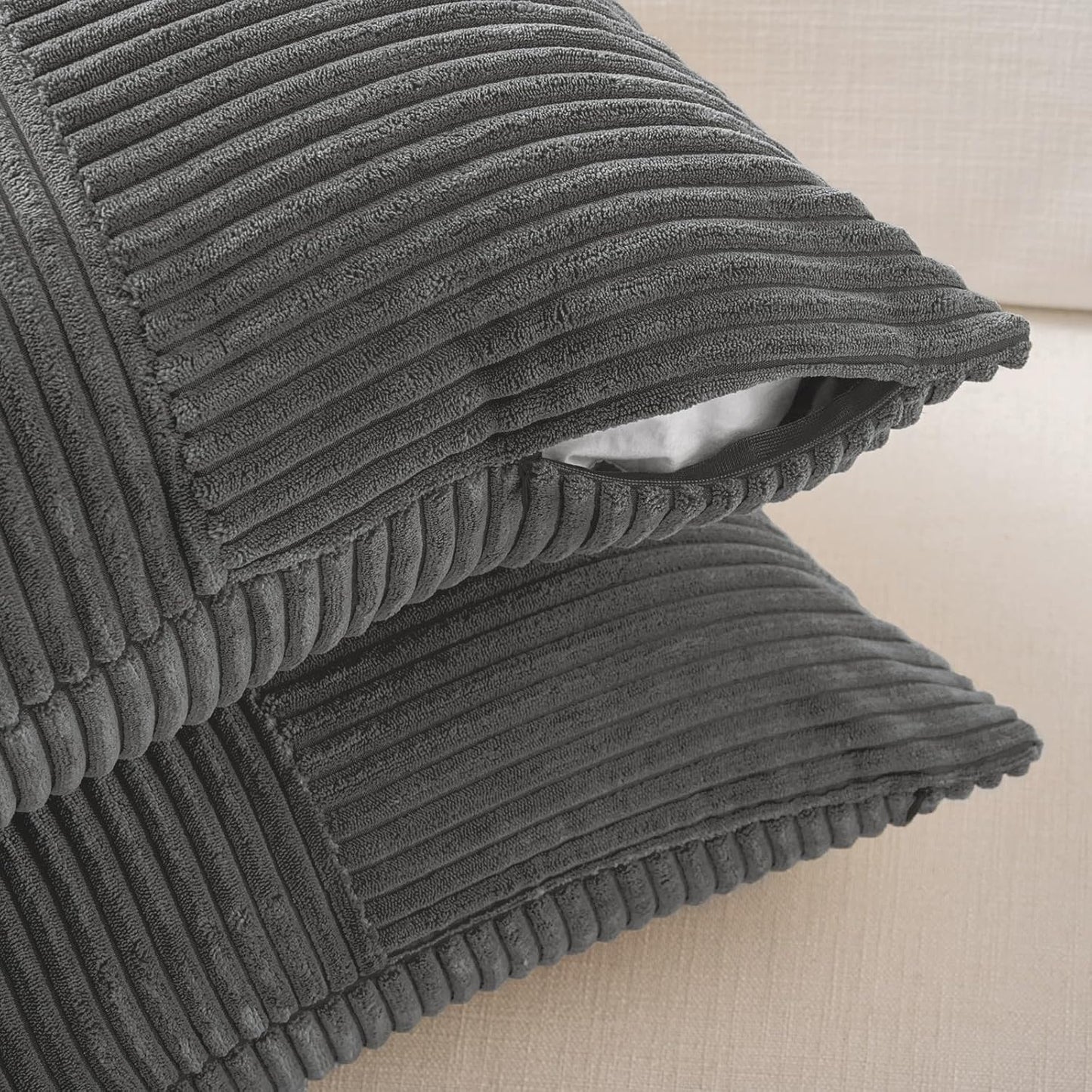 Fancy Homi 2 Packs Dark Gray Decorative Throw Pillow Covers 20x20 Inch for Living Room Couch Bed Sofa, Farmhouse Boho Home Decor, Soft Corss Corduroy Patchwork Accent Square Cushion Case 50x50 cm