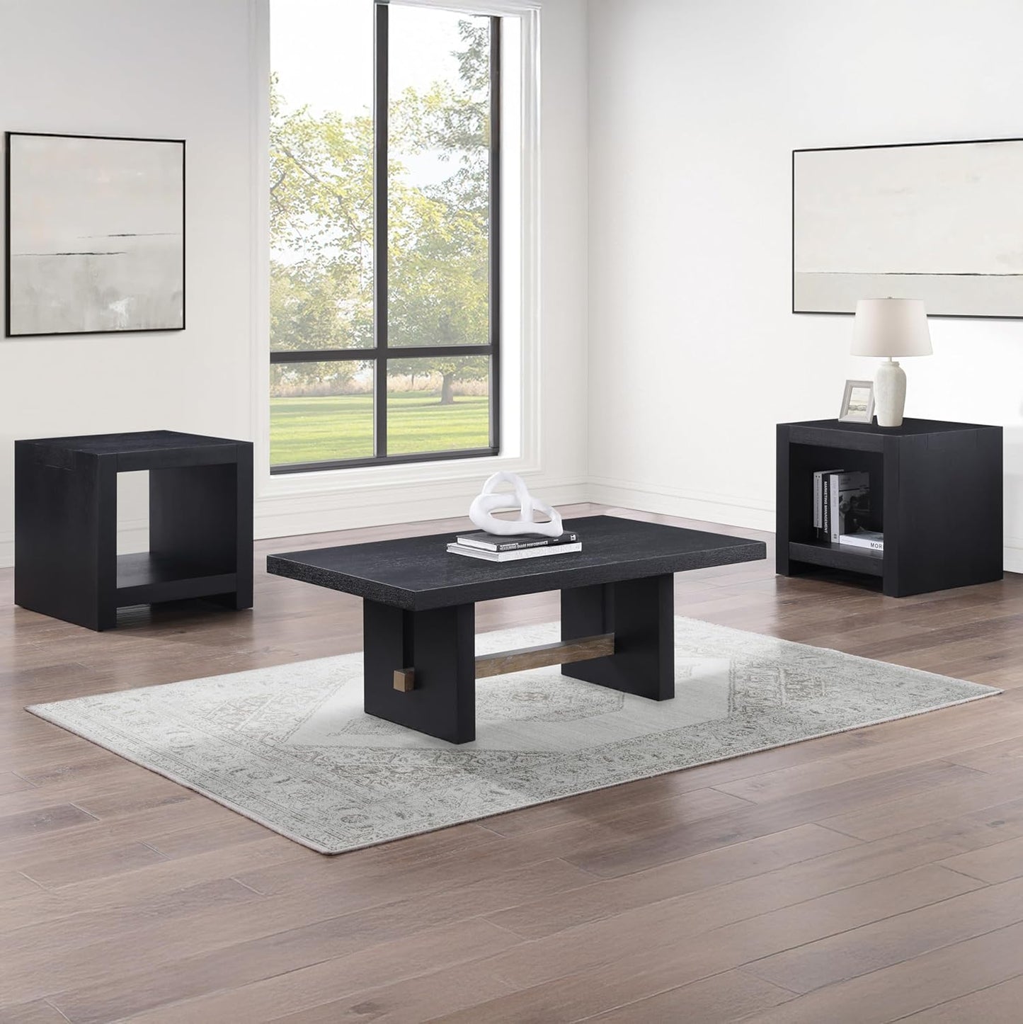 Steve Silver Furniture Aubrey Black End Table, Living Room/Bedroom, Contemporary/Modern Design, Bottom Storage Shelf, Chair Side/Media Table, 24'L x 24" W x 24" H, Black
