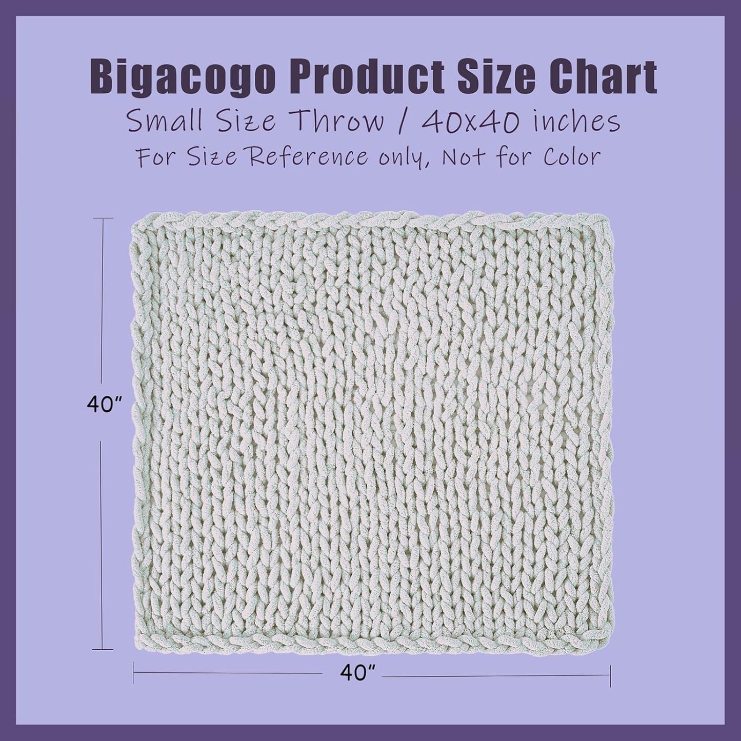 Bigacogo Chunky Knit Throw Blanket for Couch, 40x40 inches, 100% Hand Knitted with Thick Jumbo Chenille Yarn, Cozy Soft Large Rope Knot Cable Crochet Blankets for Sofa Bed Living Room, Bright Blue