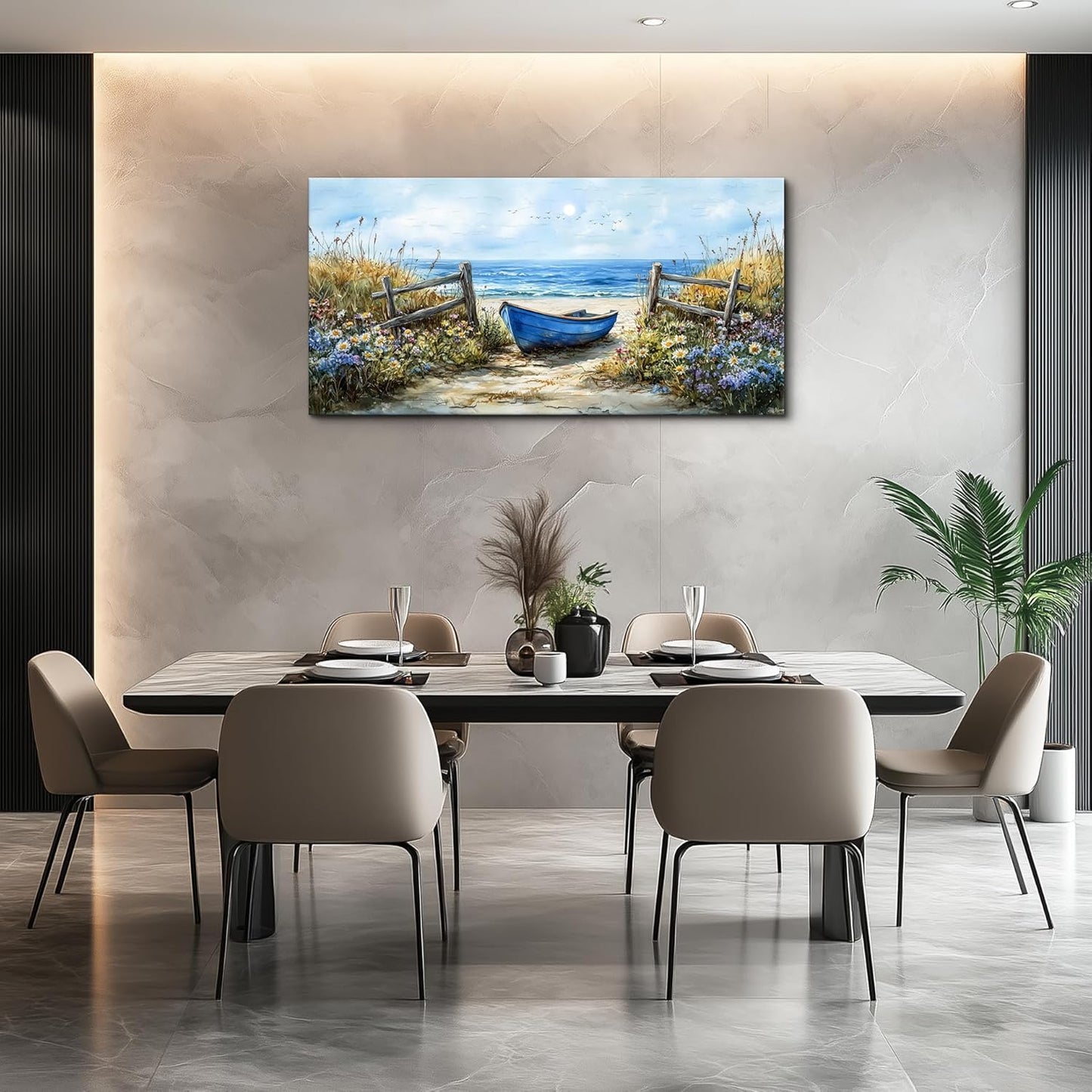 ZUITINGHUA Canvas Wall Art For Living Room Wall Decor For Bedroom Office Wall Decoration Seaside Landscape Painting Boat Pictures Artwork Room Aesthetic Home Decor 20x40 In