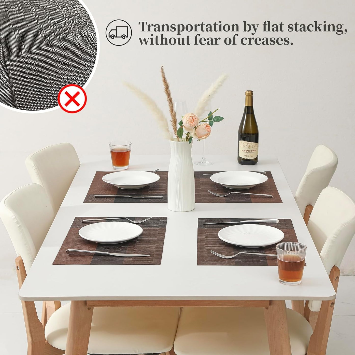 Leetaltree Brown with Black Striped Placemats Set of 4 - Heat Resistant Non-Slip Place mats for Dining Table, Washable Durable PVC Vinyl Woven Table Mats（Brown Stripe, 4）