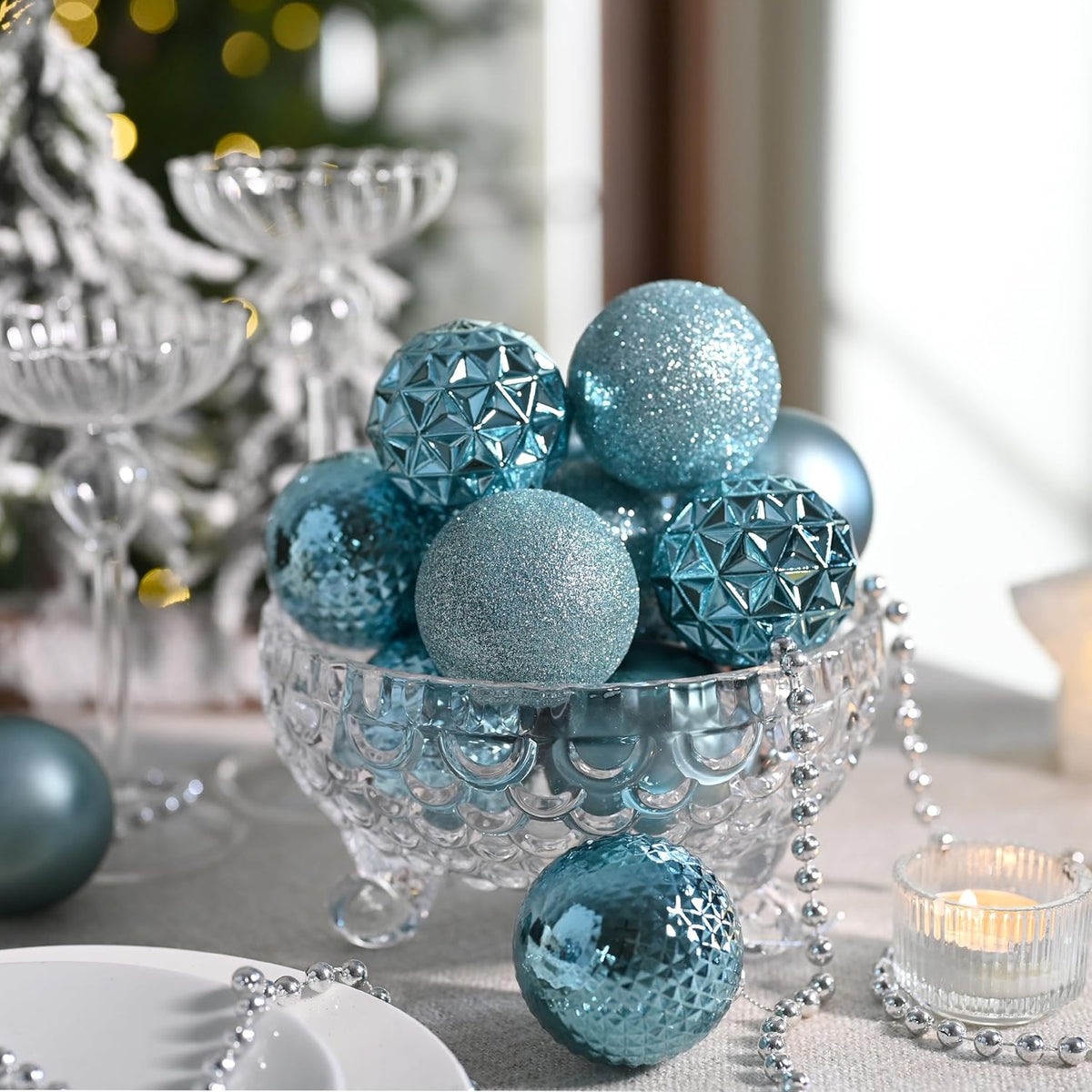 Valery Madelyn Christmas Tree Decorations Ornament Set for Fall Halloween, 50ct 2 Inches Light Blue Shatterproof Christmas Ball Ornaments Hanging Xmas Holiday Party Decor