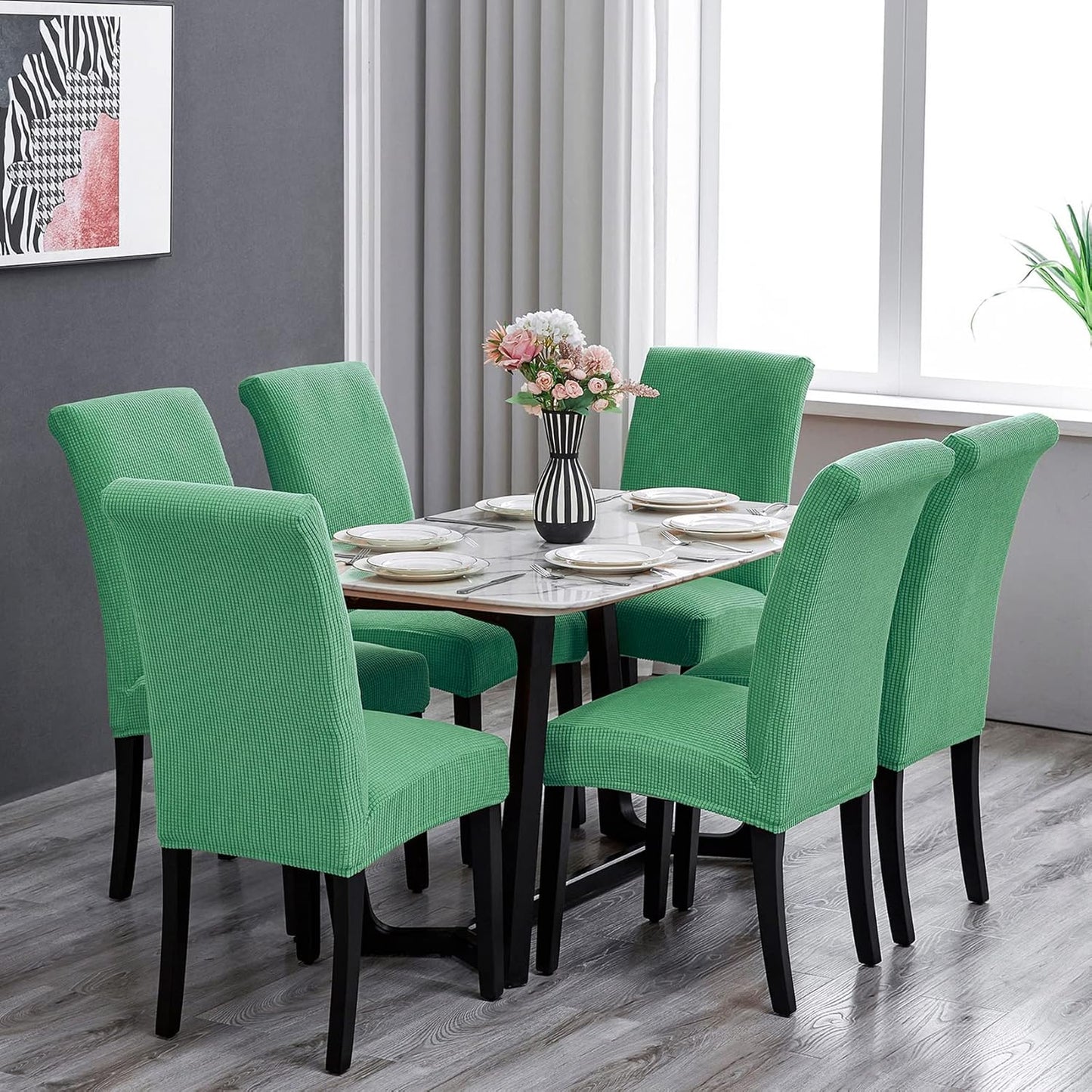 Howhic Chair Covers for Dining Room Set of 4, Stretchy Dining Chair Covers, Textured Jacquard Kitchen Chair Slipcovers, Classy Decor for Home and Banquet (Sage, 4 Pack)
