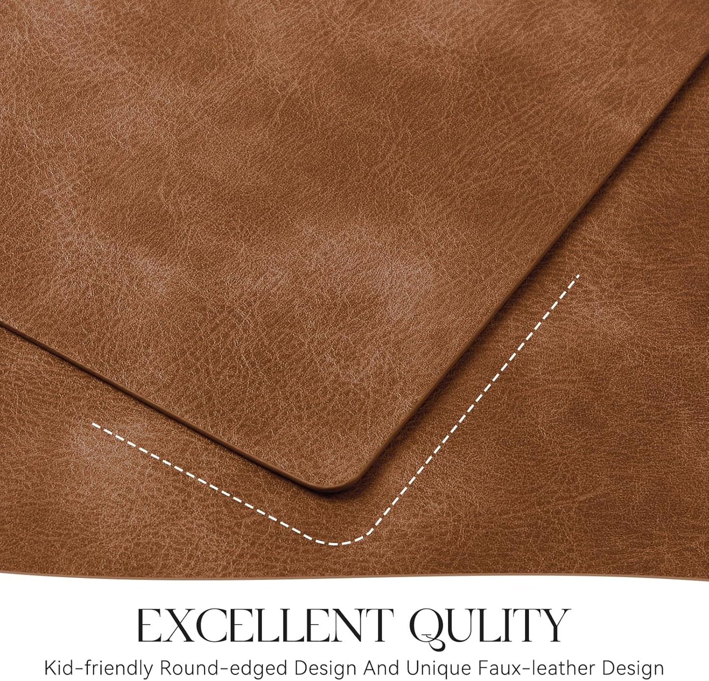 MOSAYT Vinyl Placemats Set of 6-12 X 17 Inch - Fall Faux Leather 100% Waterproof Oil-Proof Wipeable PU Place Mats, Heat Resistant Reversible Table Mats for Kitchen, Dining, Outdoor (Reddish Brown)