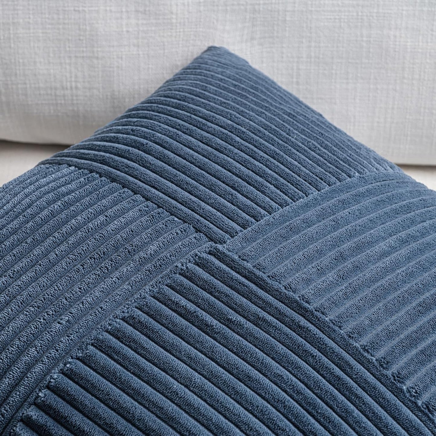 Fancy Homi 2 Packs Dusty Blue Decorative Throw Pillow Covers 18x18 Inch for Living Room Couch Bed, Farmhouse Boho Home Decor, Soft Corss Corduroy Patchwork Textured Square Cushion Case 45x45cm
