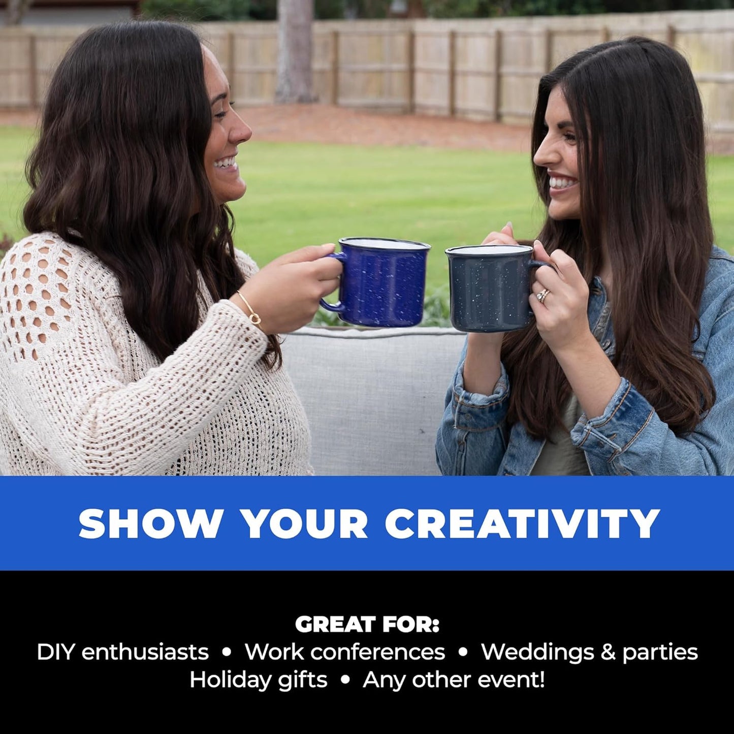 Set of 16 Ceramic Campfire Mugs – 15 Oz, White – Coffee & Tea Cups for Home, Work, Travel, Camping – Customizable, Great for DIY, Events, Companies