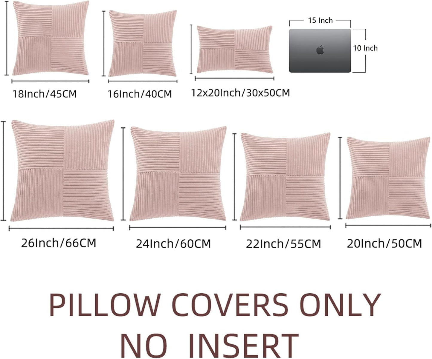 Fancy Homi 2 Packs Blush Pink Euro Decorative Throw Pillow Covers 26x26 Inch for Couch Bed Bedroom, Farmhouse Boho Home Decor, Soft Corss Corduroy Patchwork Textured Square Cushion Case 66x66 cm