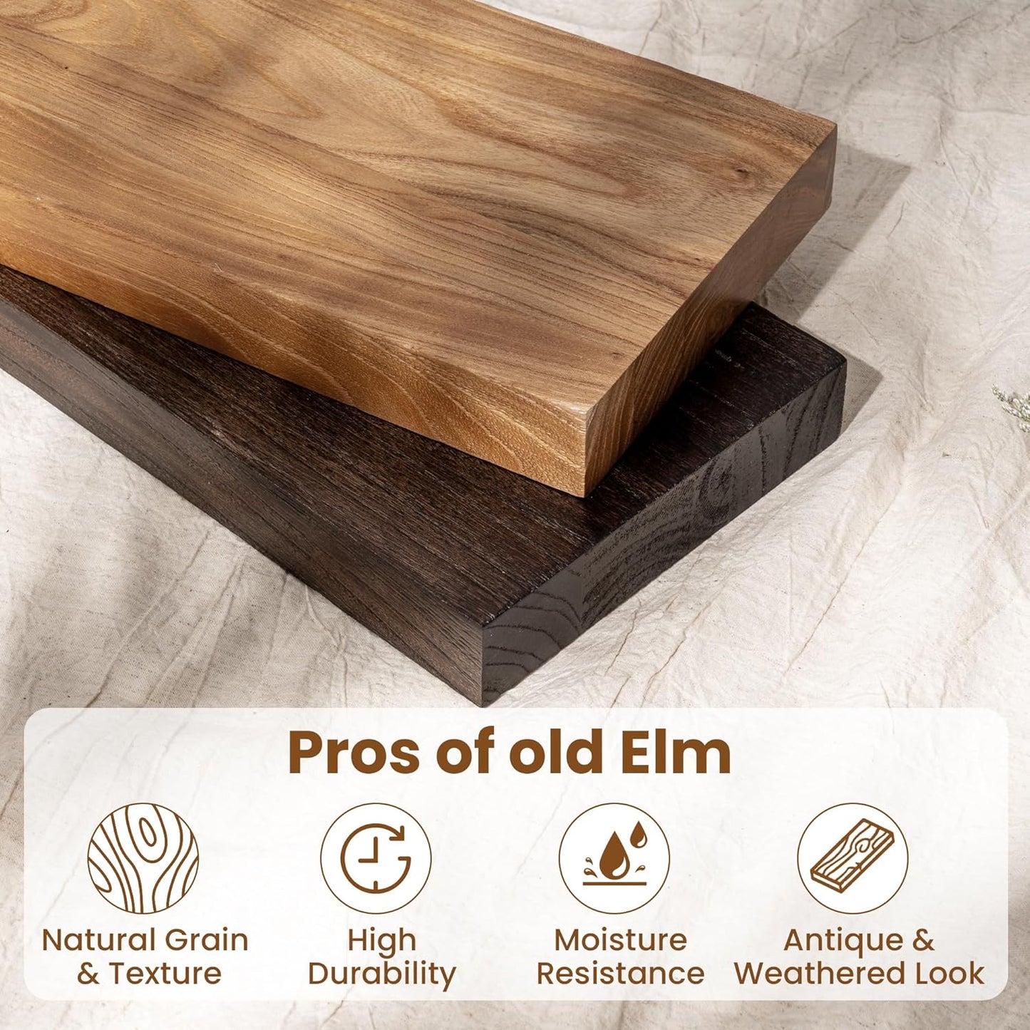 40 Inch Floating Shelves for Wall, Rustic Elm Wood Shelf for Home Decor, Heavy-Duty Wooden Floating Shelves for Kitchen, Wall Mounted Storage Shelves for Bathtoom, Living Room, Walnut Color, Set of 1
