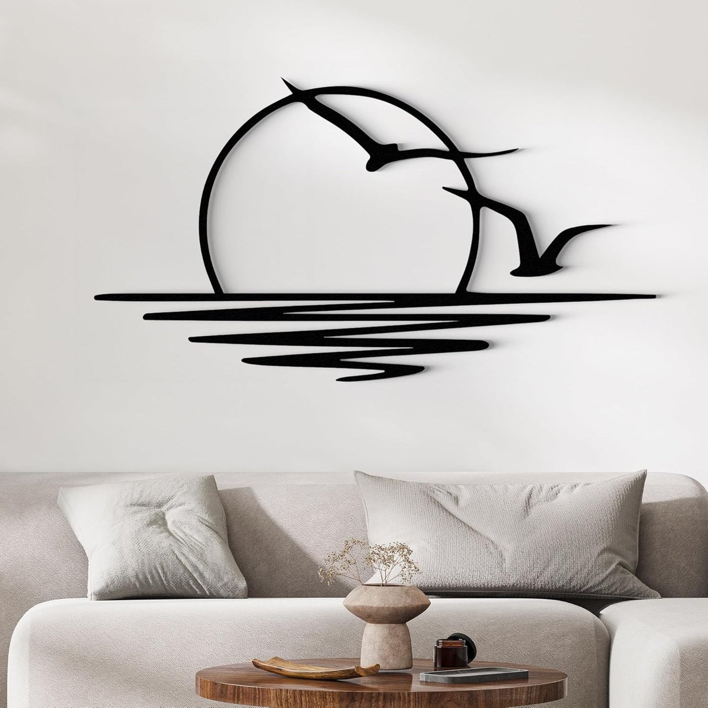 Wita Home Sunset with Seagulls Metal Wall Mounted Art, Handcrafted Metal Home Decor with Static Powder Coating, Eye-Catching Addition to Living Room Decor, Modern Beach Decor for Indoor and Outdoor Spaces, Perfect Housewarming Gift (64 x 32 inches)