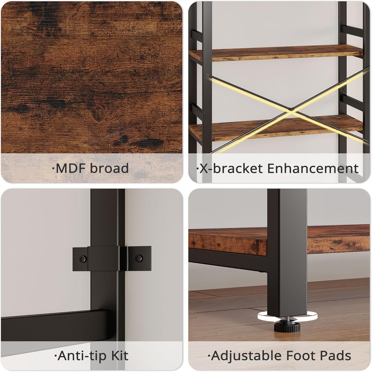 IRONCK Bookshelf, 31.5in Wide Shelf 6 Tier Bookcase, 110lbs/shelf Vintage Industrial Style Bookshelves for Bedroom, Living Room and Home Office, Vintage Brown