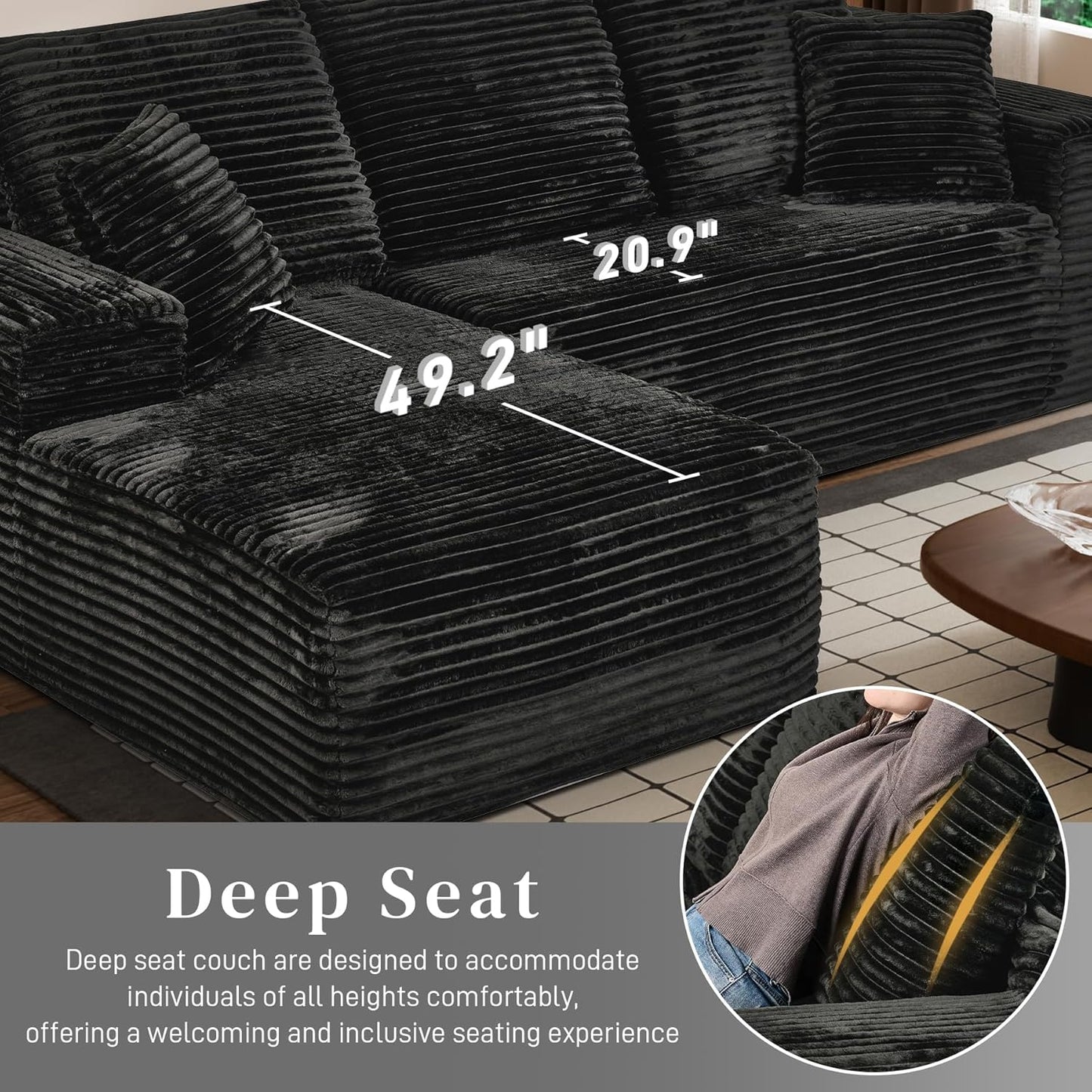 Modular Sectional Sofa Cloud Sectional Couch, 107" Comfy Fluffy L Shaped Light Black Couches for Living Room, Deep Seat Memory Foam Corduroy Boneless Couch Sectionals with Right Facing Chaise Sofa