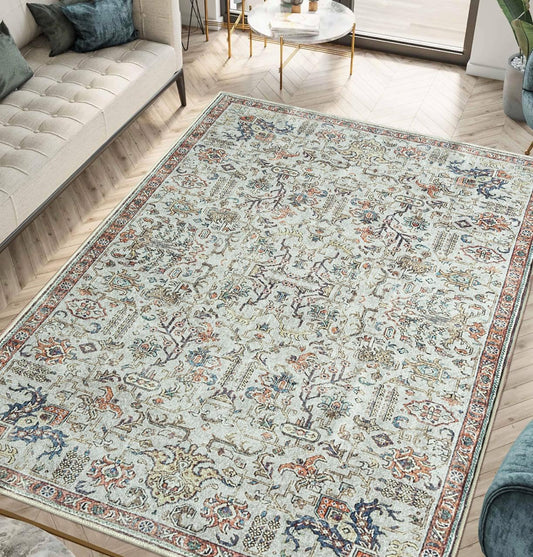Keen Home Design 8x10 Rug - Machine Washable Area Rug with Non-Slip Backing, Ideal for Living Room, Dining Room, Bedroom - Vintage, Easy Clean, Durable, Low Pile Rug - (8' x 10')