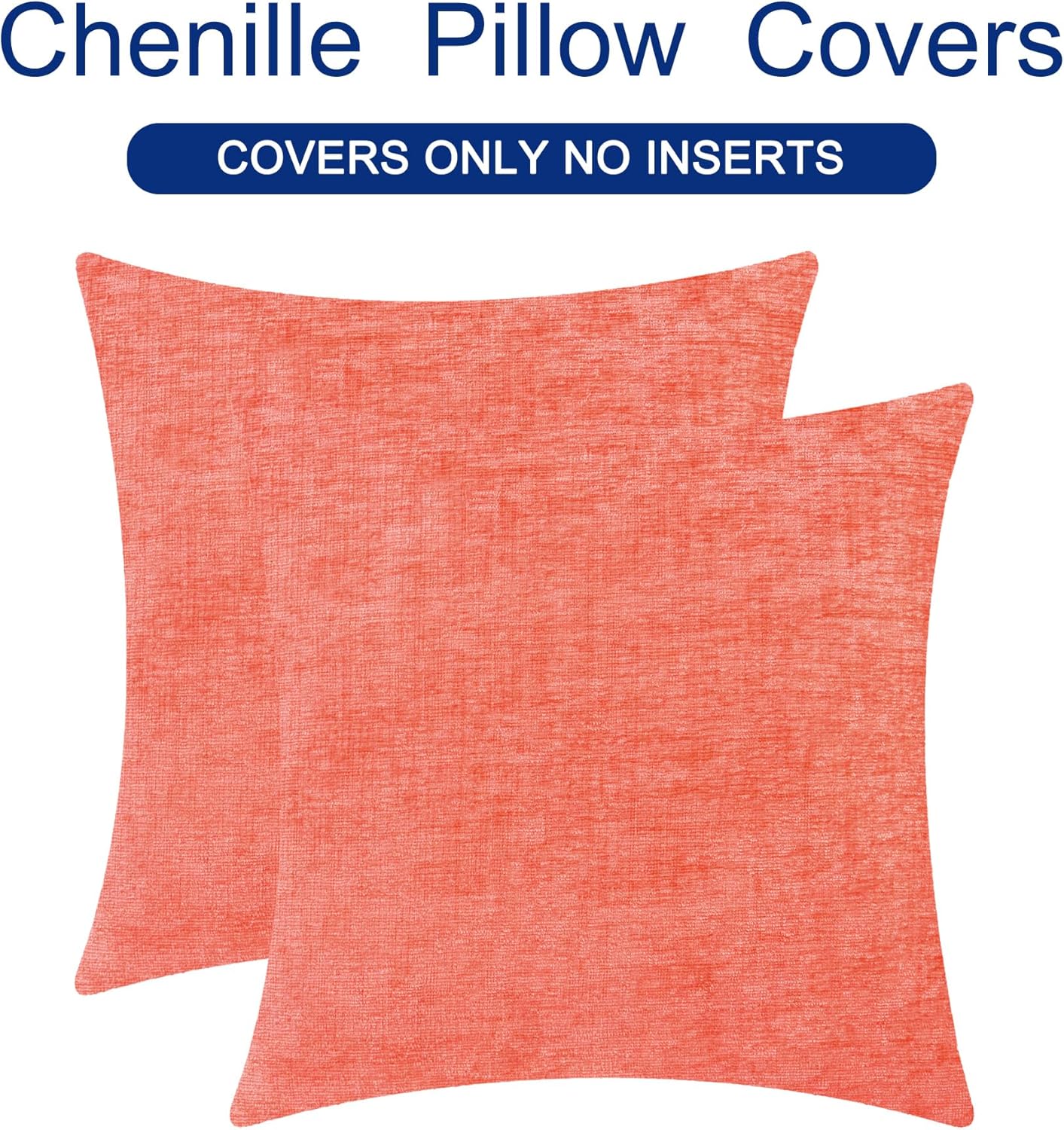 CaliTime Throw Pillow Covers Decorative 26 X 26 Inches Pack of 2 Cozy Chenille Cushion Cases for Couch Sofa Bed Living Room Home Living Coral